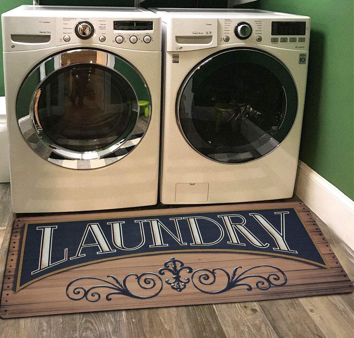 Laundry Room Mat, Non Skid Floor Mat Waterproof Washhouse Mat Vintage Floor Mat for Washroom 48x20
