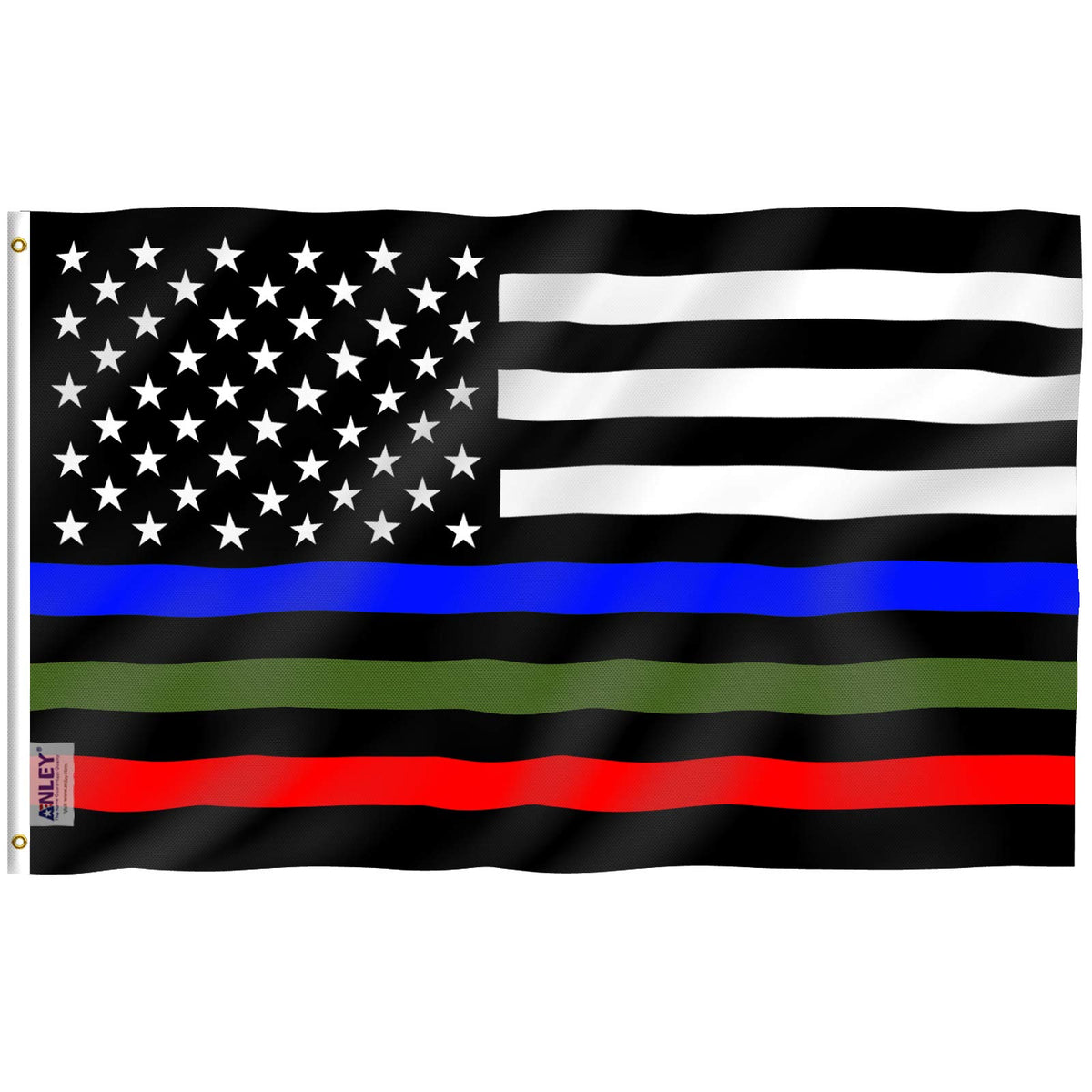 Anley Fly Breeze 3X5 Foot Thin Blue Red And Green Line Usa Polyester Flag - Vivid Color And Fade Proof - Honoring Police Officer