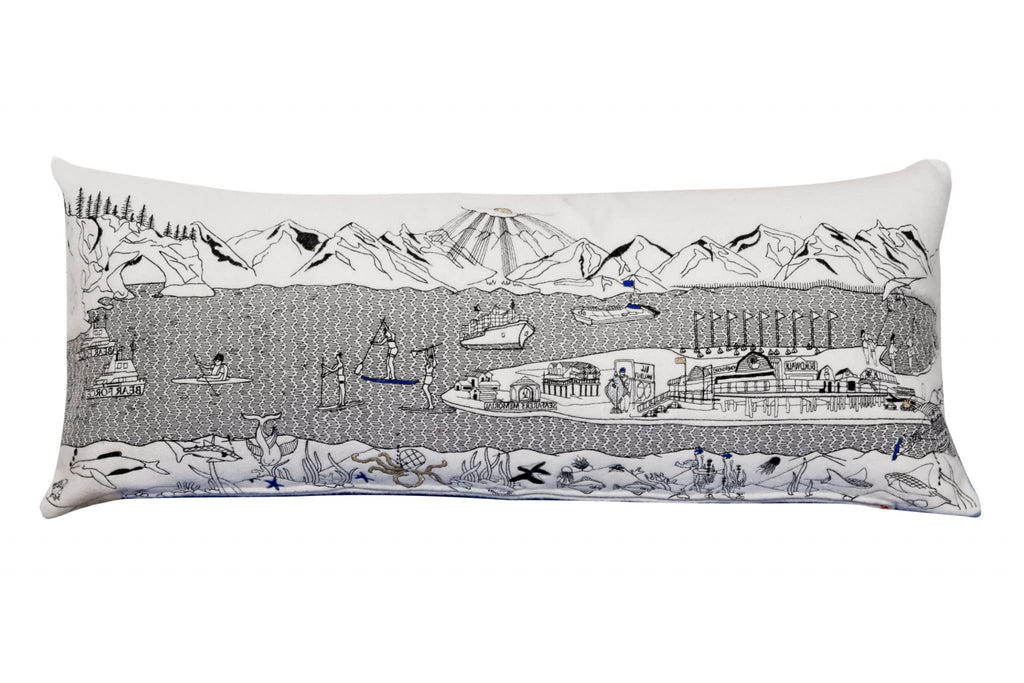 HomeRoots Cream 35' White Homer Spit Daylight Skyline Lumbar Decorative Pillow