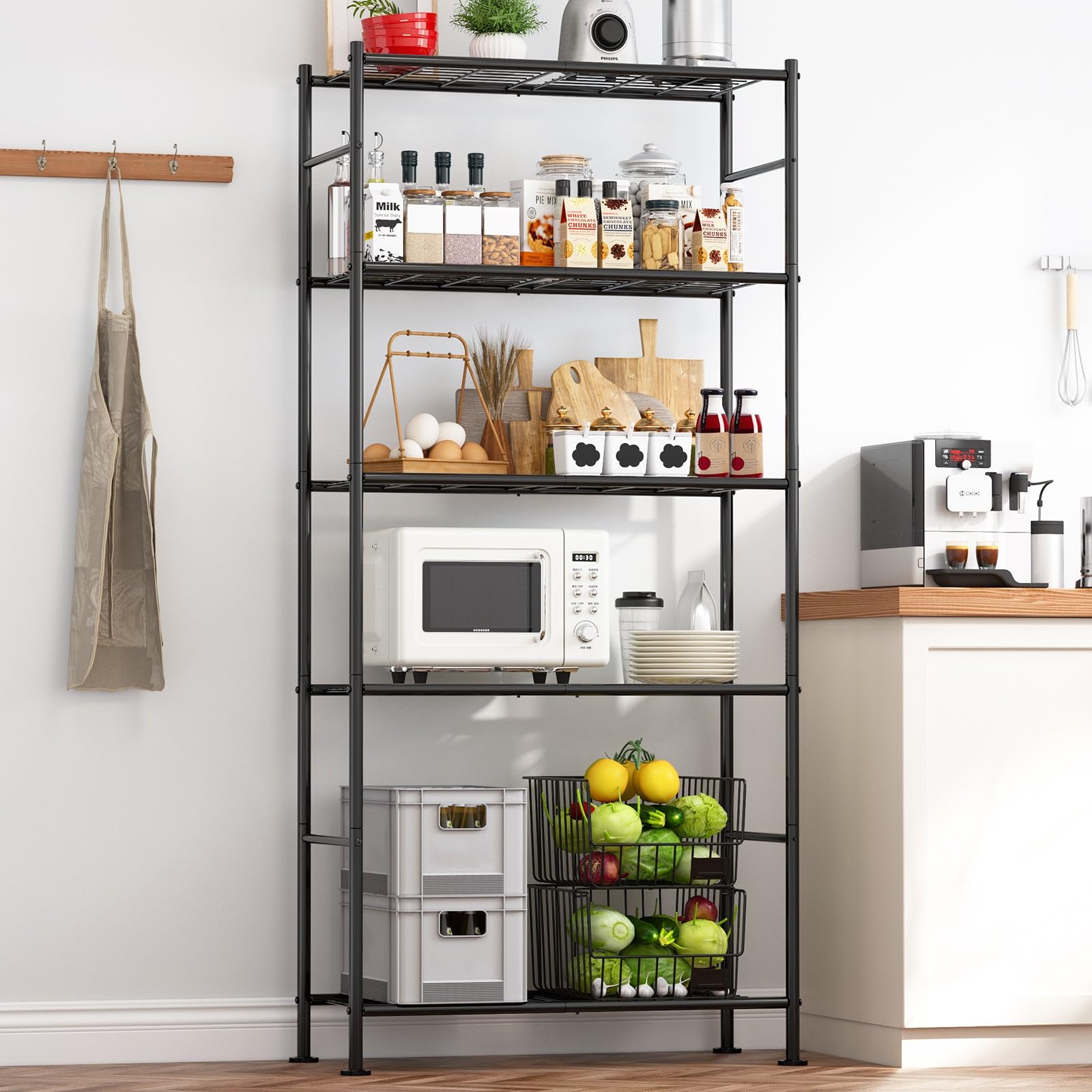 Sakugi Storage Shelves - 5 Tier Shelf Organizer, Heavy Duty Garage Shelving Unit With Leveling Feet, Stable Metal Shelves Organi