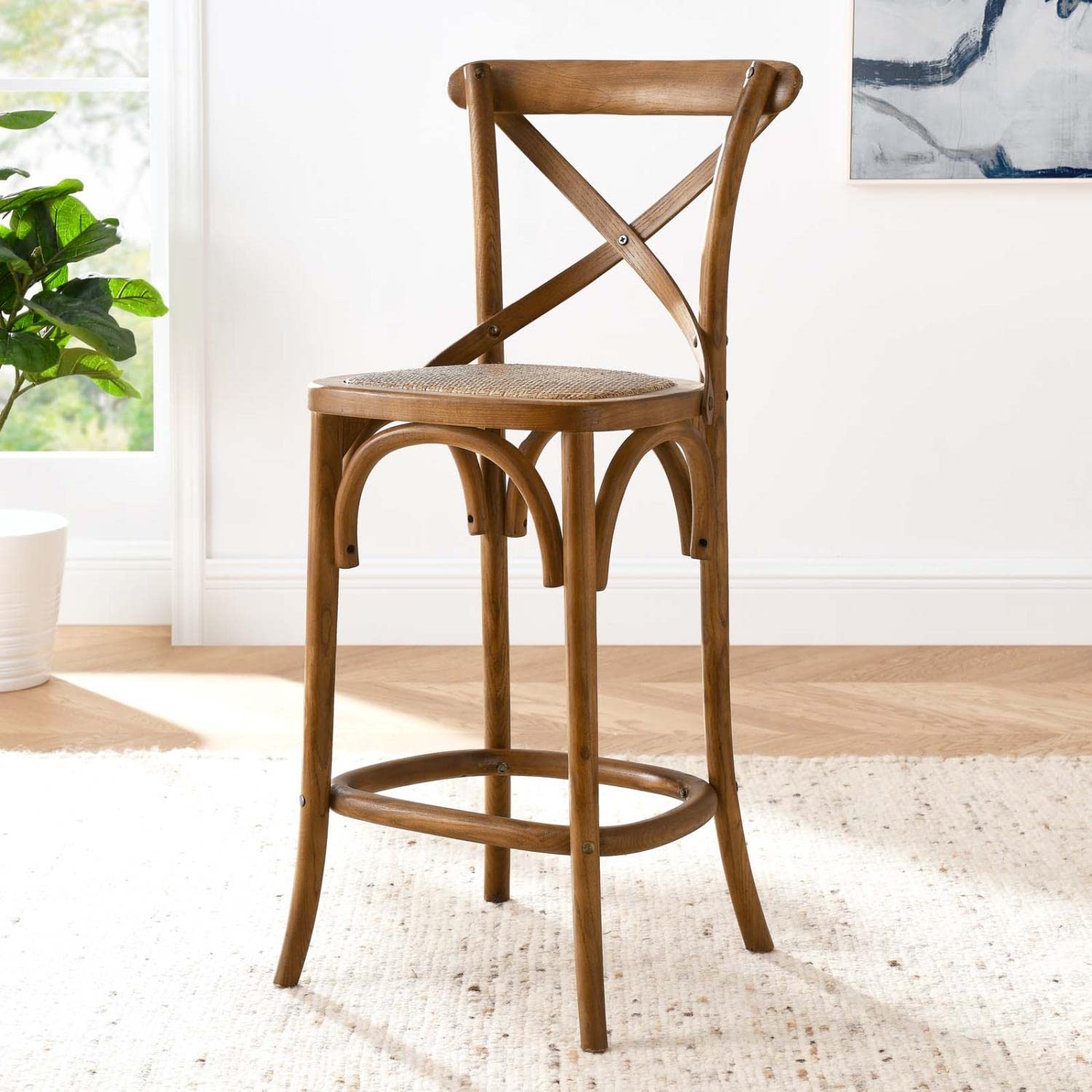 Modway Gear X-Back Wood Counter Stool In Walnut