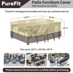 Purefit Patio Furniture Covers, Outdoor Table Furniture Cover Waterproof Canvas Rectangle 650D Patio Covers For Outdoor Furniture, Lawn, Deck, Backyard, Anti-Fade & Tear Resistant, 126'L X 84'W X 28'H