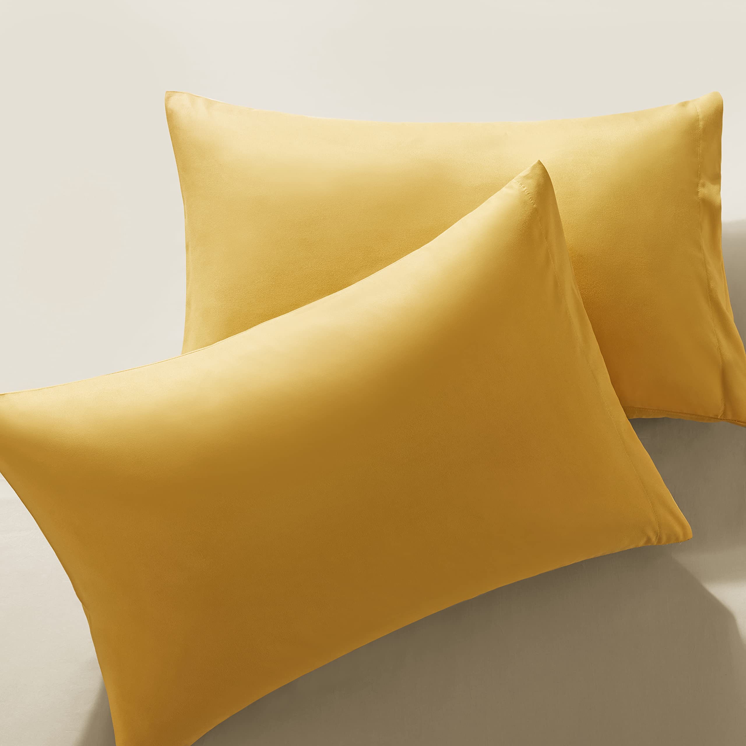 Milvowoc 2Pcs Brushed Microfiber Queen Pillowcases - 20 X 30 Inch, Yellow Pillow Case Set Non Slip Envelope Pillow Cover With Mo