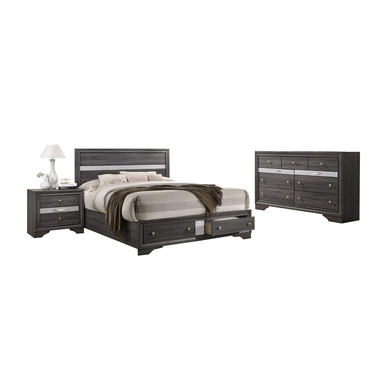 Best Quality Furniture DAV-EK3 Bedroom Set, Wood Gray