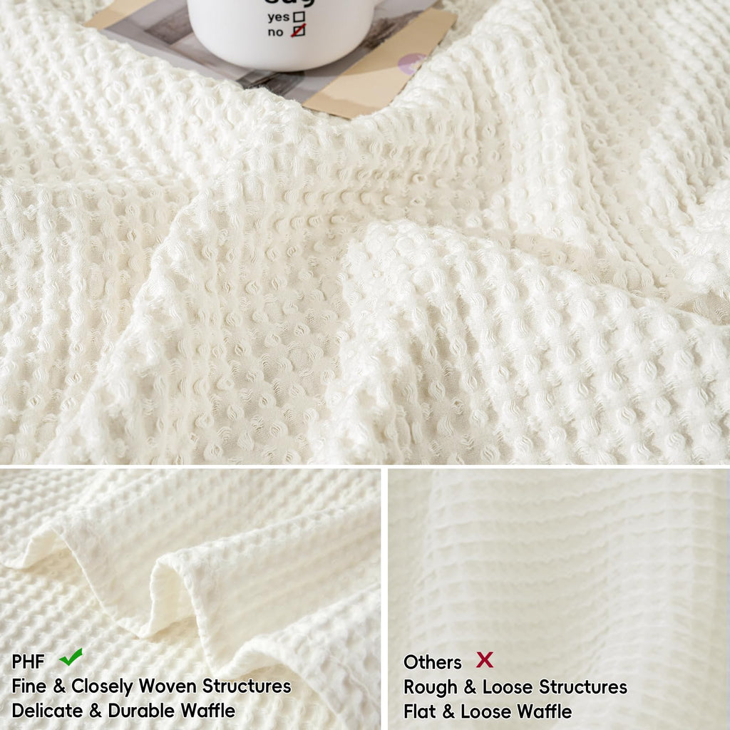 Phf 100% Cotton Waffle Throw Pillow Covers 24'X24', No Filling, 2 Pack Elegant Home Decorative Square Throw Pillow Covers For Bed Couch Sofa,Cream