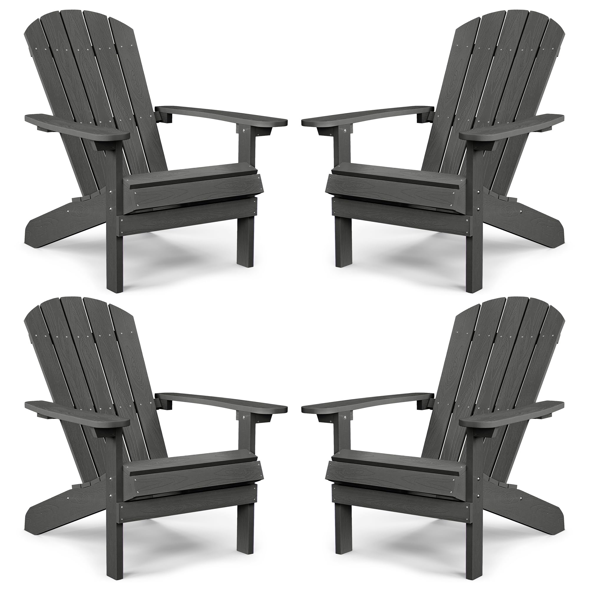 Yefu Adirondack Chairs Set Of 4 Plastic Weather Resistant-Dark Grey, Modern Poly Lumber Outdoor Chairs Like Real Wood, Widely Used In Outdoor, Patio, Deck, Outside, Fire Pit Garden, Campfire Chairs