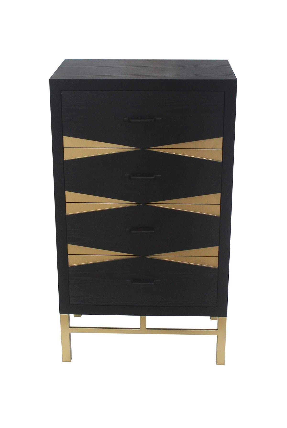 HomeRoots Black; Gold Wood 40' X 14' X 23' Black & Gold 4 Drawer Side Table