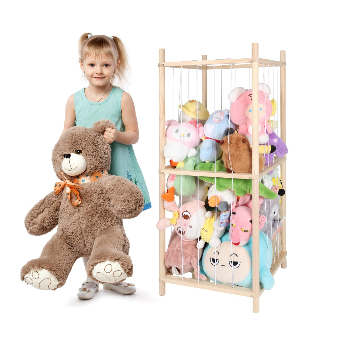 Xmbecc Wooden Stuffed Animal Storage Zoo Stuffed Animal Holder,Space Save Vertical Stuffed Animals Organizer With Elastic For Be