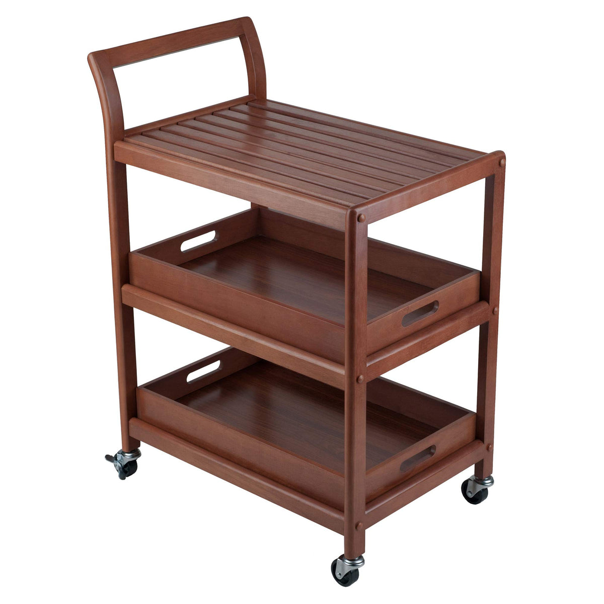 Winsome 3-Shelf Wood Mobile Serving Cart With Lockable Wheels, Walnut (94138)