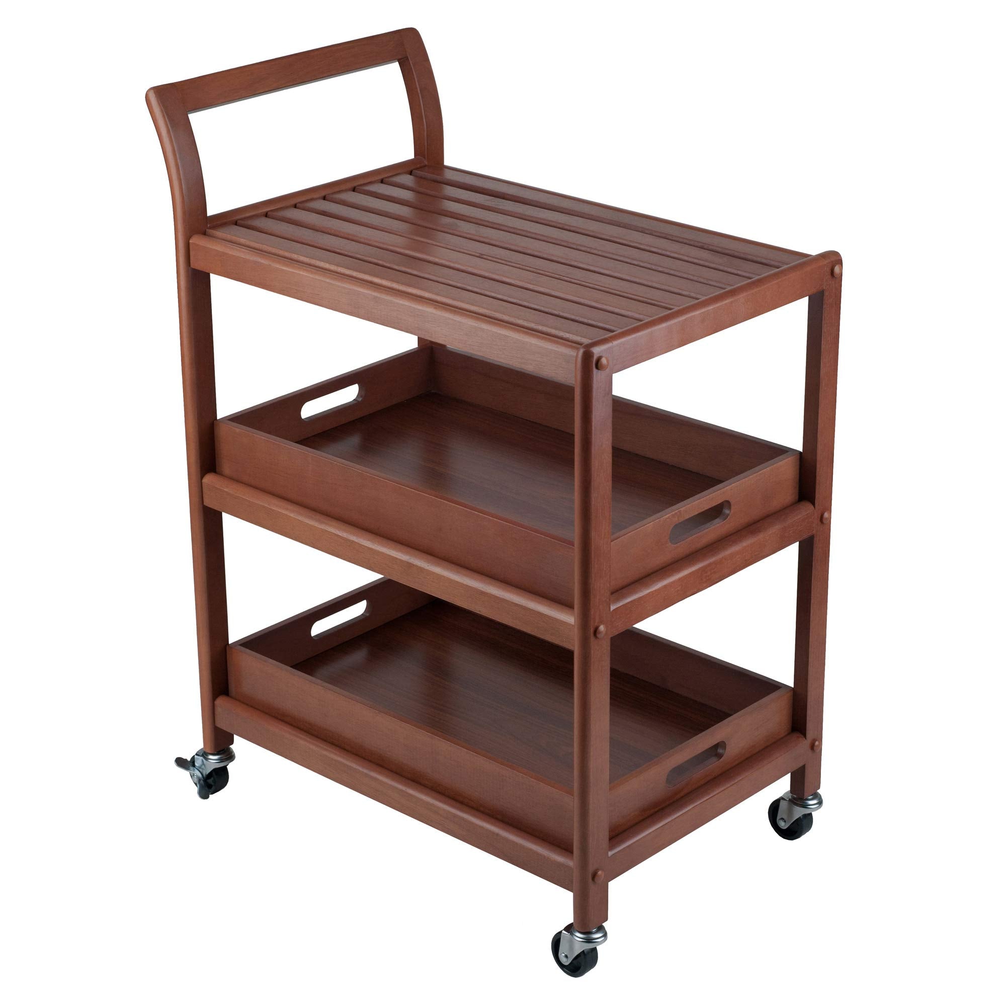 Winsome 3-Shelf Wood Mobile Serving Cart with Lockable Wheels, Walnut (94138)
