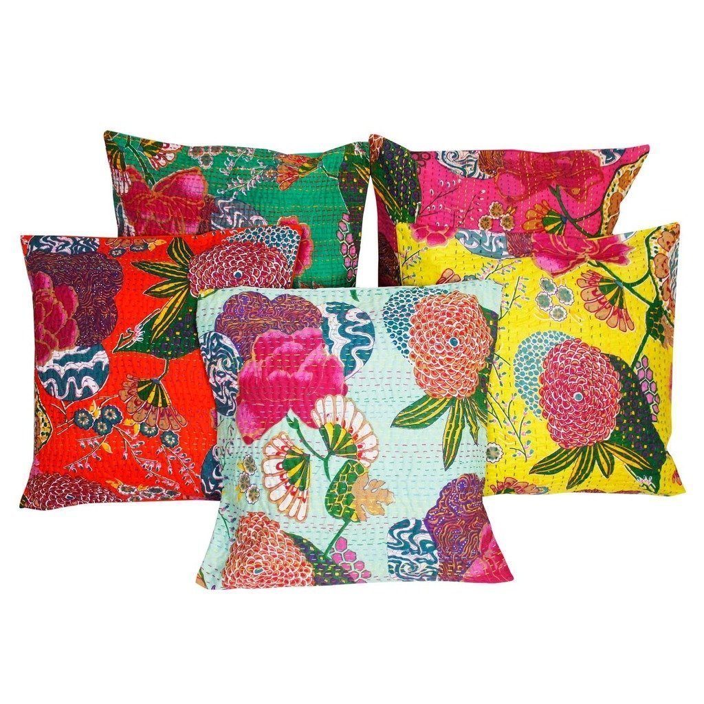 Textile Export Cotton 100 Tc Cushion Cover, Standard, Multicolour, 5 Pieces