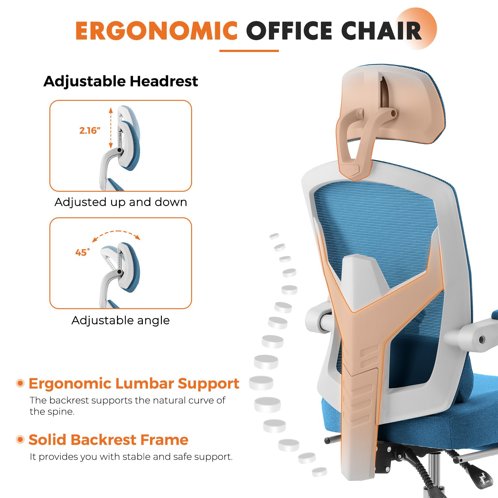 Sweetcrispy Office Computer Desk Chair, Ergonomic High-Back Mesh Rolling Work Swivel Chairs With Wheels, Comfortable Lumbar Support, Comfy Arms For Home, Bedroom, Study, Student, Blue