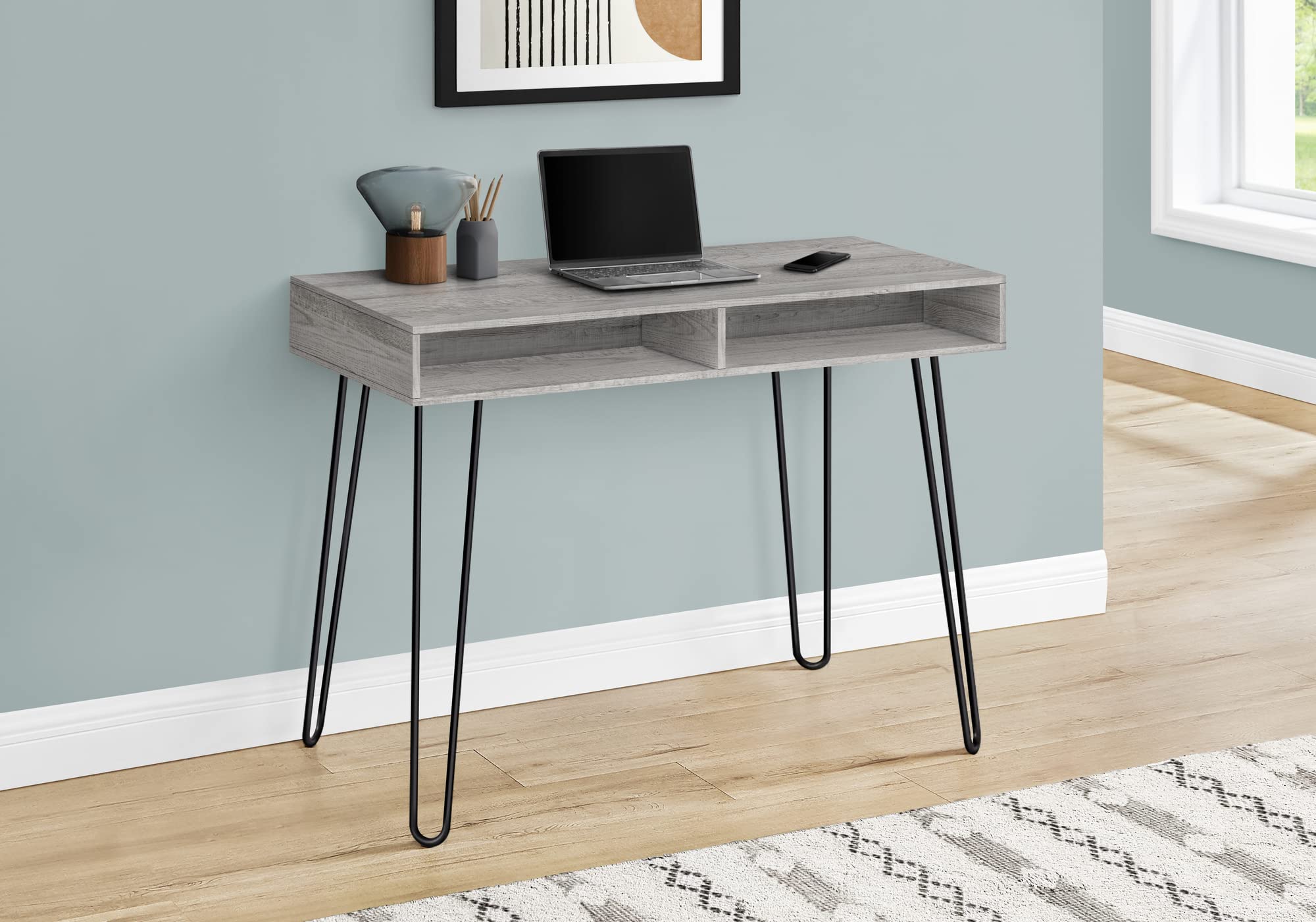 Monarch Specialties 7773 Computer Desk, Home Office, Laptop, Left, Right Set-up, Storage Drawers, Work, Laminate, Contemporary Desk-40 L Grey Black Metal, 40&quot; L x 19.75&quot; W x 30&quot; H