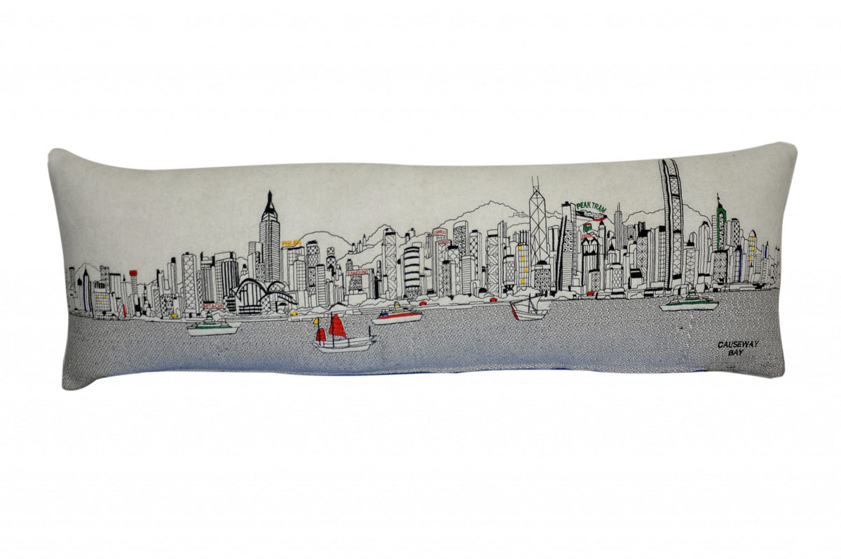 HomeRoots Cream 45' White Hong Kong Daylight Skyline Lumbar Decorative Pillow