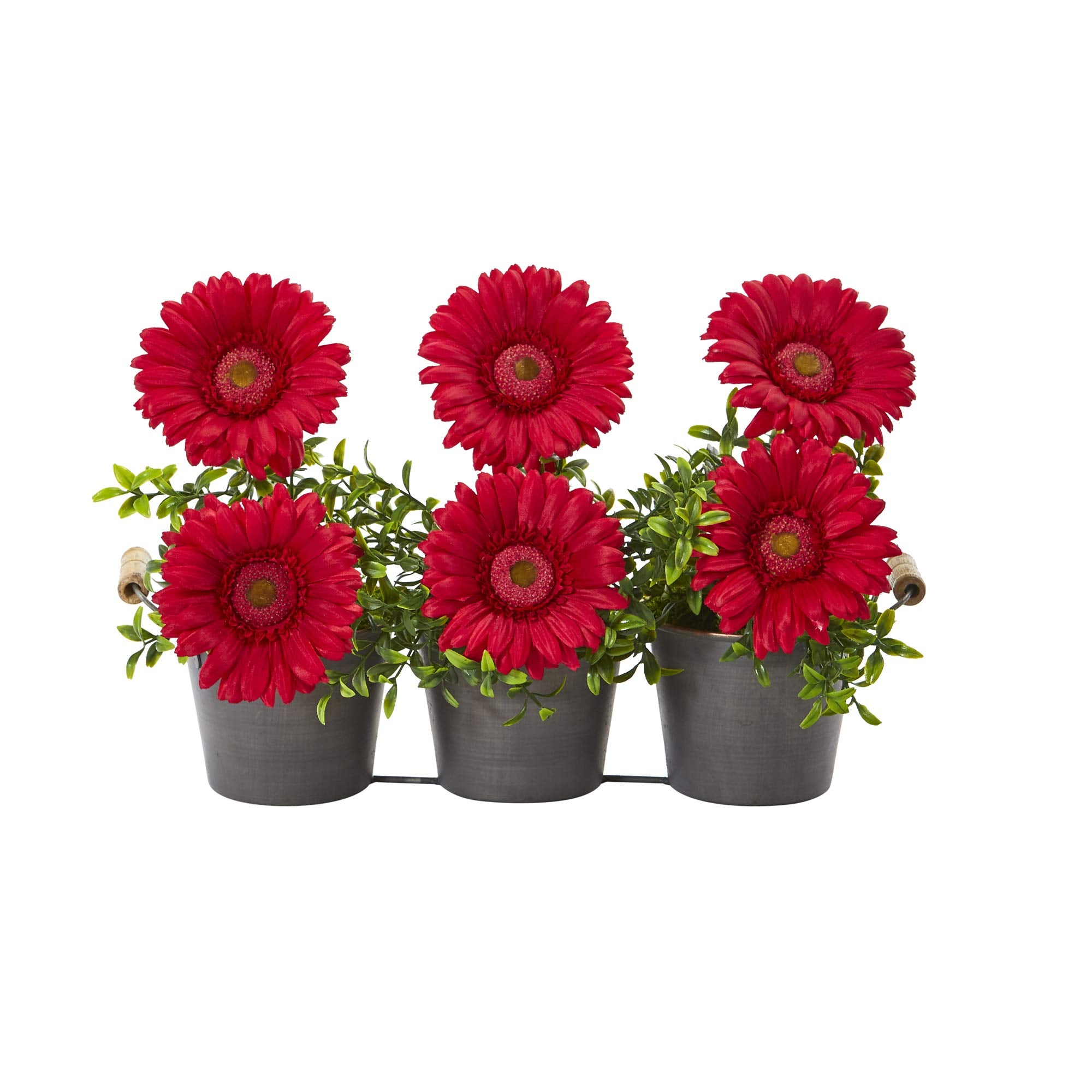 14 Gerber Daisy Artificial Arrangement In Trio Metal Vase