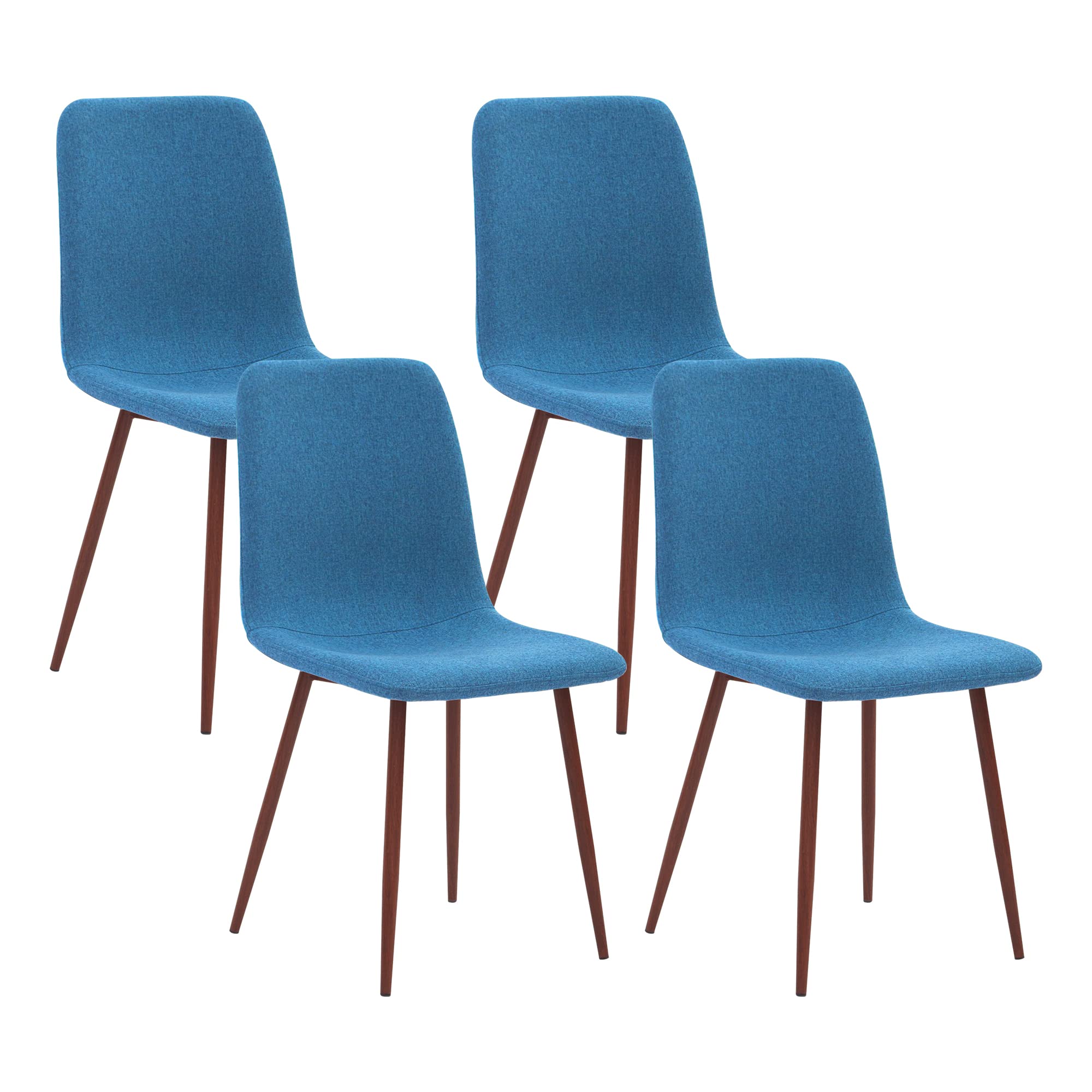 Canglong Dining Kitchen Fabric Cushion Seat Back, Modern Mid Century Living Room Side Chairs With Metal Legs,Set Of 4,Blue