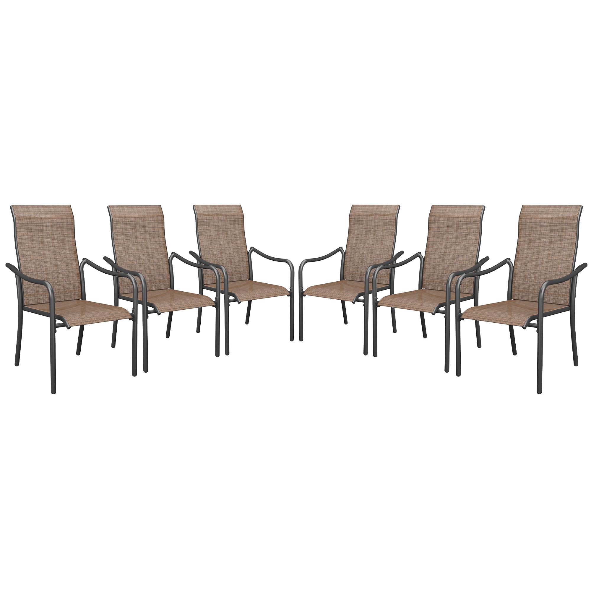 Vicllax Patio Stackable Dining Chairs Set Of 6, Outdoor Chairs Breathable Fabric And High Back Stacking Chairs For Balcony Porch