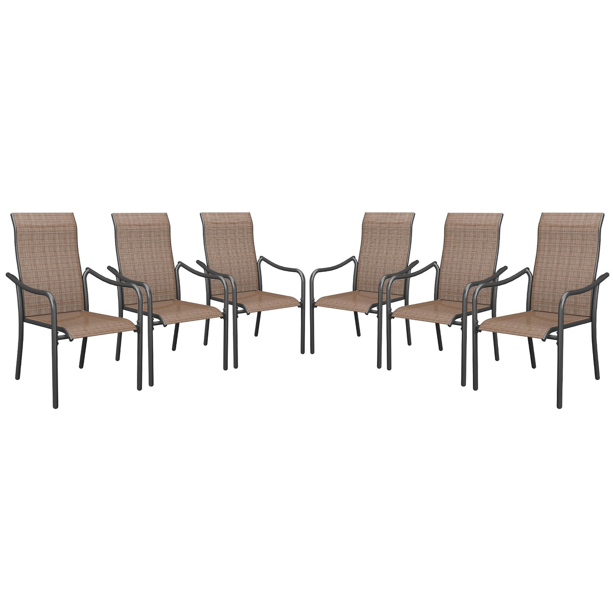 Vicllax Patio Stackable Dining Chairs Set Of 6, Outdoor Chairs Breathable Fabric And High Back Stacking Chairs For Balcony Porch