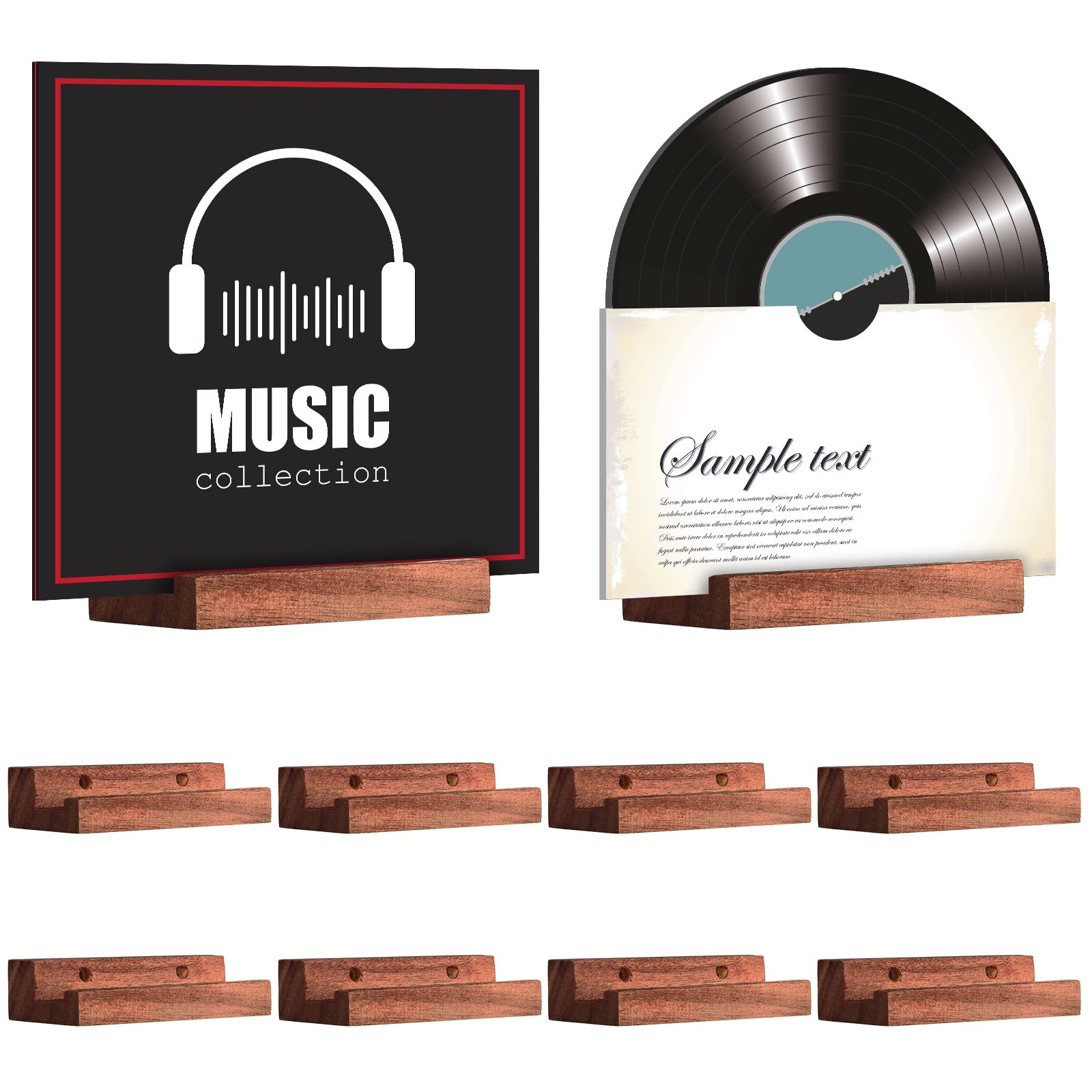 Weysat 10 Pcs Vinyl Wall Mount Wood Record Holder Wall Mount 4 Inch Album Display Shelf for Lp Cd Book Vintage Home Decor(Deep B