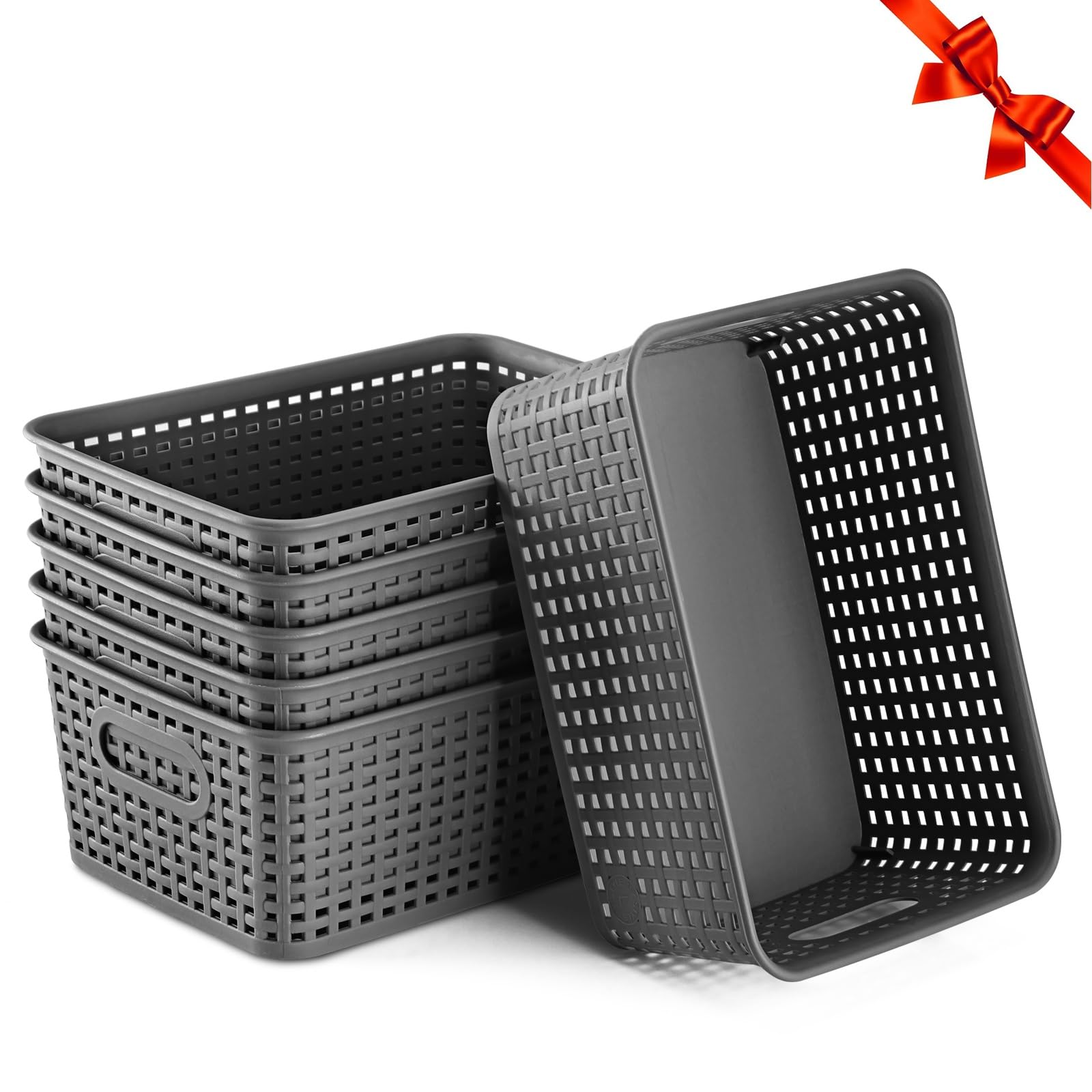 AREYZIN Small Storage Bins Plastic Storage Baskets Set of 6 Sturdy Small Pantry Organizer Bins Organization and Storage Shelves 