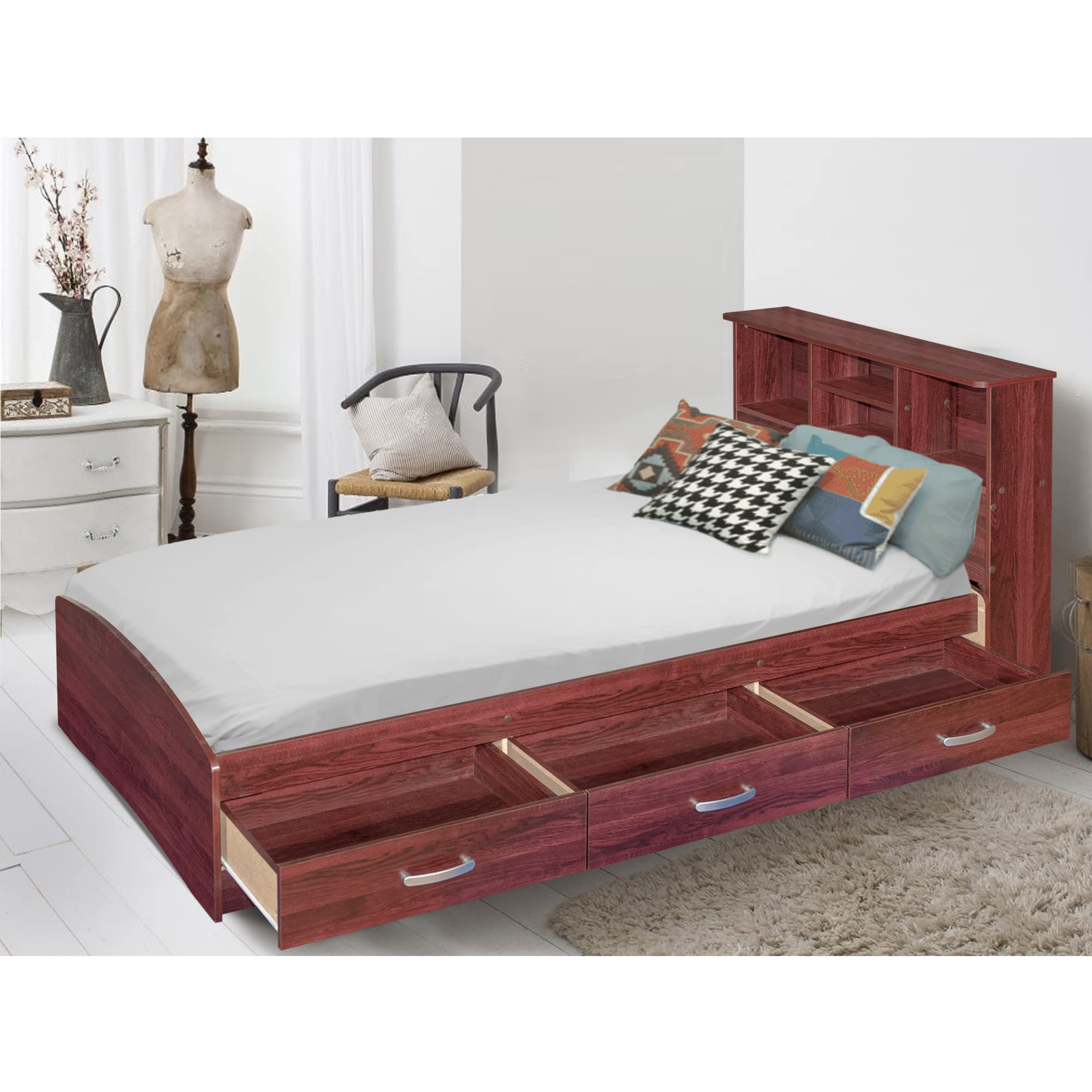 Better Home Products California Wooden Twin Captains Bed in Mahogany