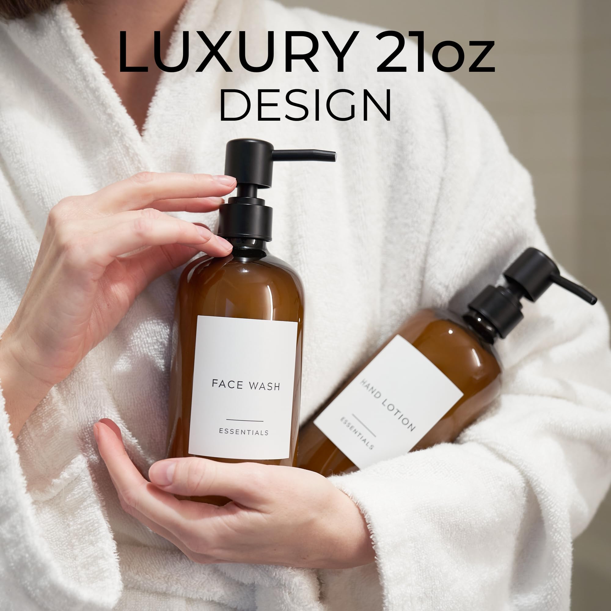 Stylish Soap Dispenser Set Of 2 For Kitchen Or Bathroom - Quality 21Oz Dish And Hand Soap Dispensers - Extra Durable Amber Dispe