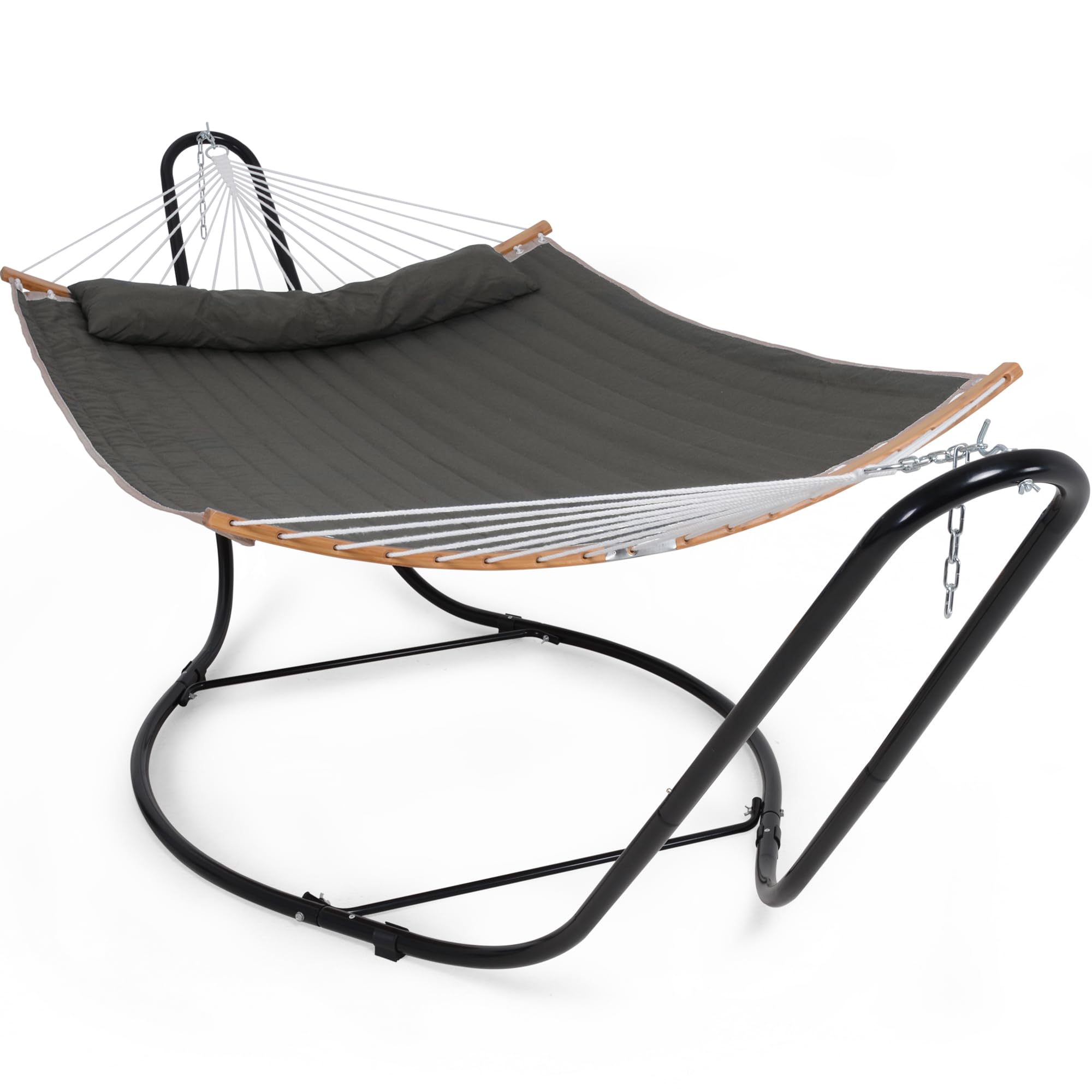 Suncreat Double Hammock With Curved Spreader Bar, Hammock With Stand Included 2 Person, Patent Pending, Dark Gray