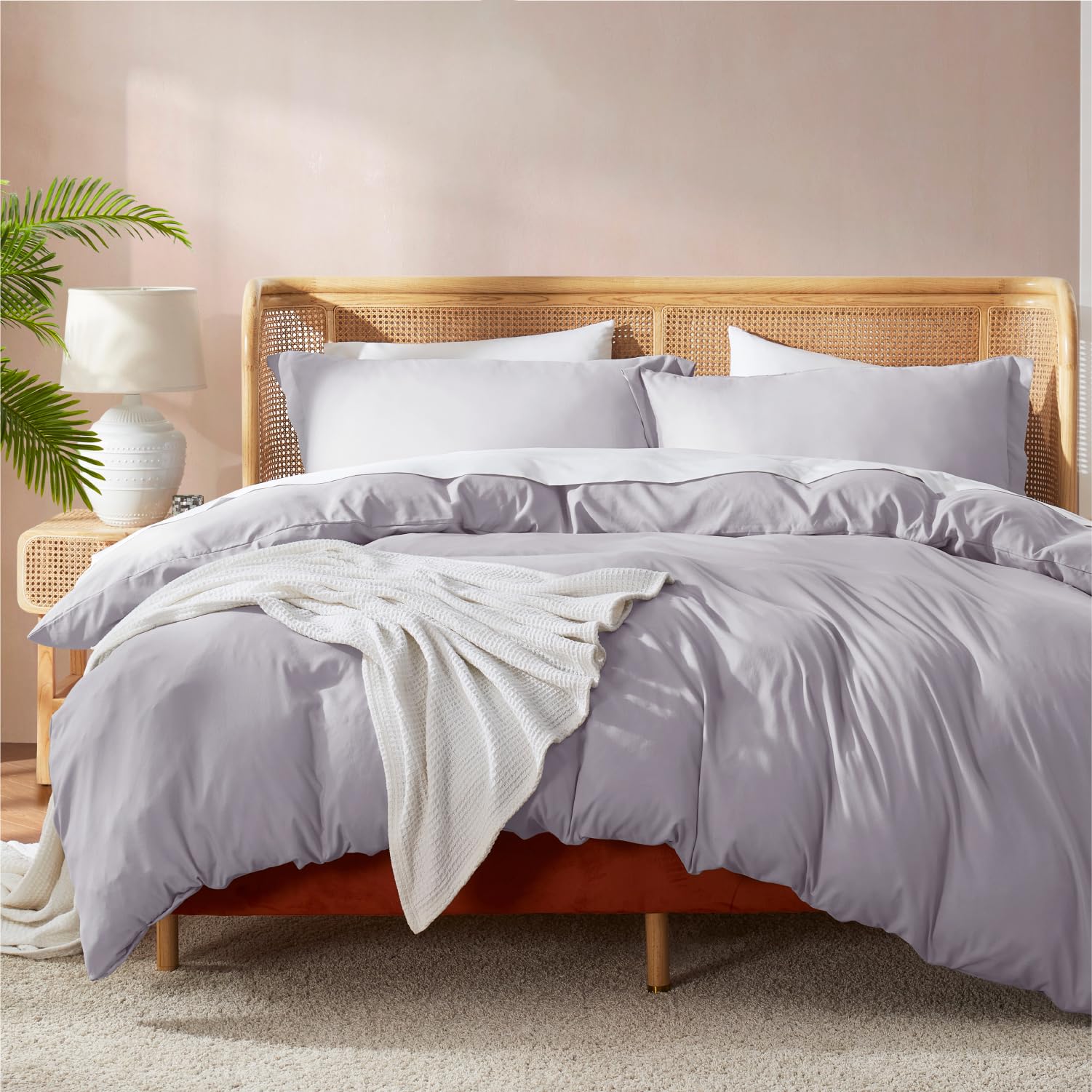 Nestl Grey Lavender Duvet Cover Queen Size - Soft Double Brushed Queen Duvet Cover Set, 3 Piece, With Button Closure, 1 Duvet Co