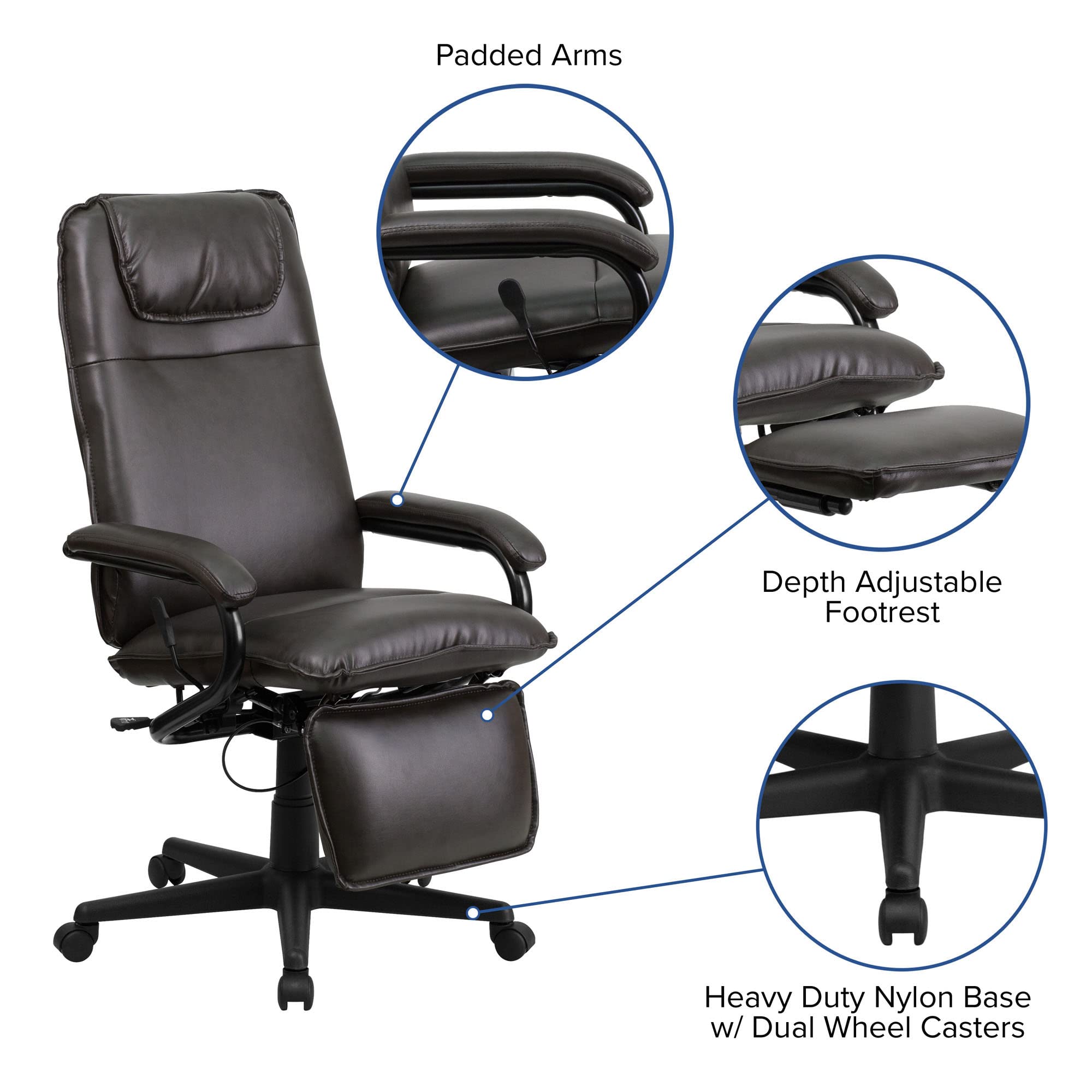Flash Furniture High Back Brown Leather Executive Reclining Office Ergonomic Swivel Office Chair With Arms - Thumbnail 3
