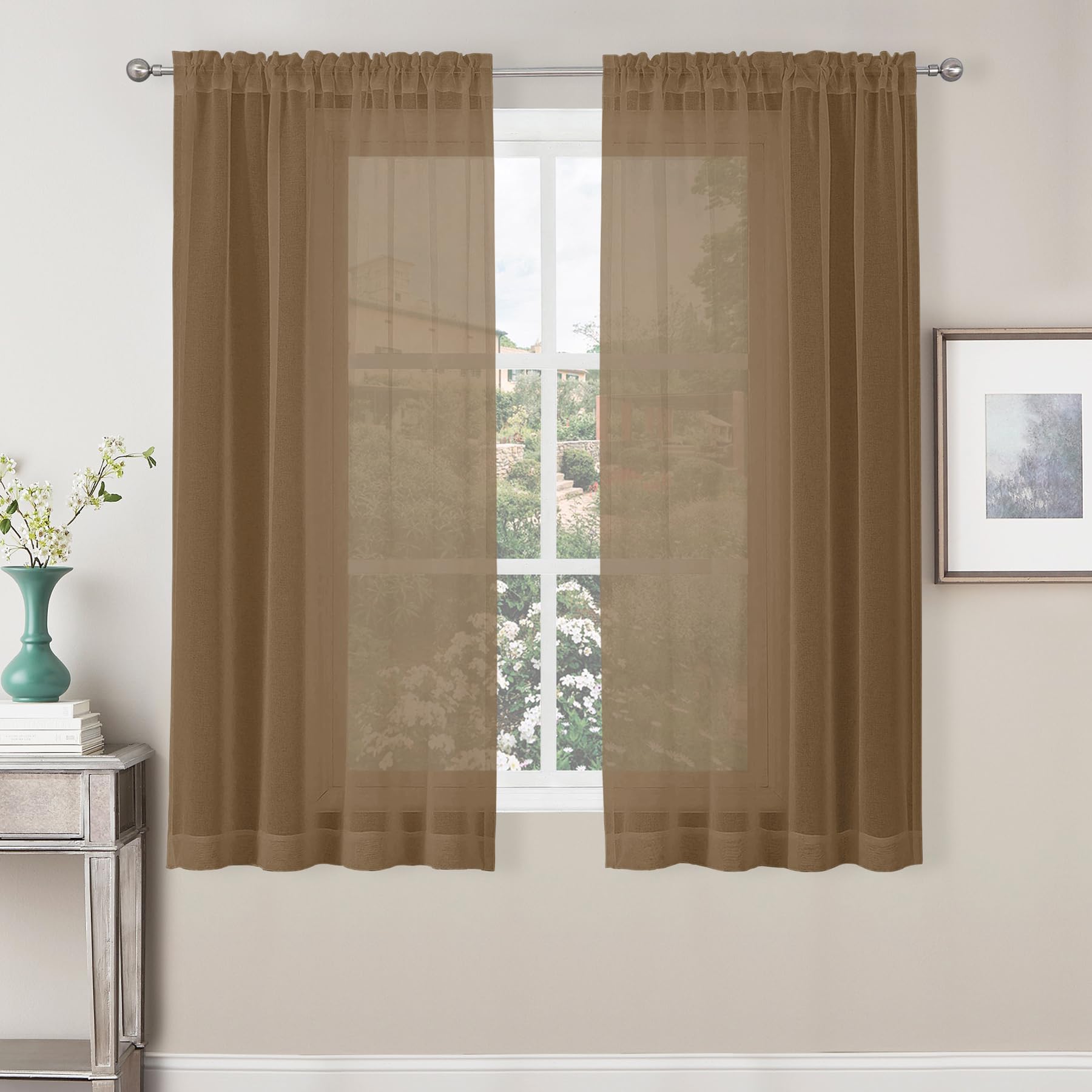 Cucraf Sheer Curtains Panels For Living Room Bedroom Semi Window Treatment Drapes Voile Rod Pocket Curtain,Set Of 2 (54 X 72 Inc