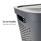 Mind Reader 60L Slim Laundry Hamper, Clothes Basket, Lid, Ventilated, Plastic, 17.25''L X 13.75''W X 23.5''H, Set Of 2, Gray