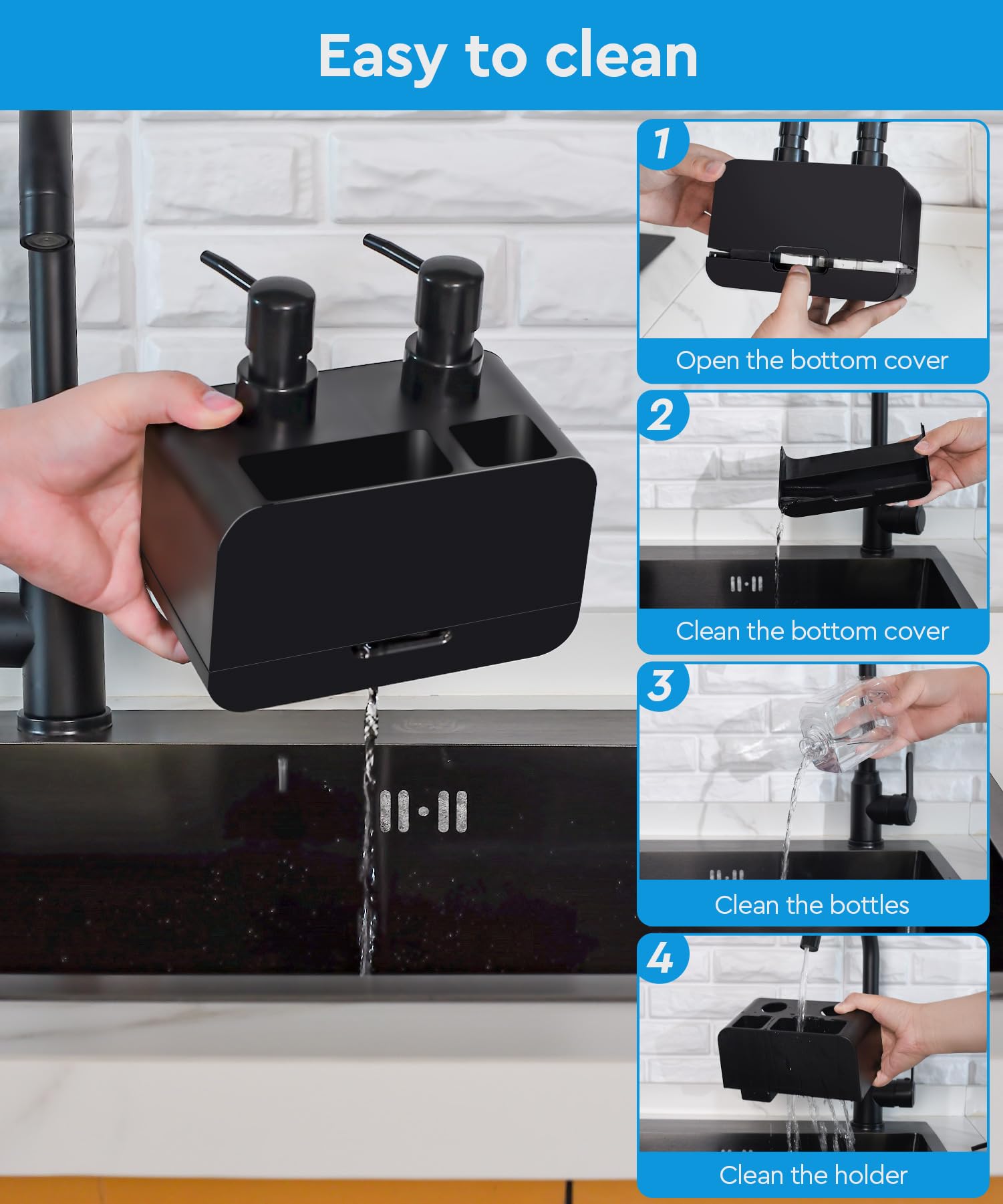 Kitchen Hand Soap And Dish Soap Dispenser Set, Dual Soap Dispenser With Sponge Caddy And Brush Holder 4-In-1 Organizer For Kitch