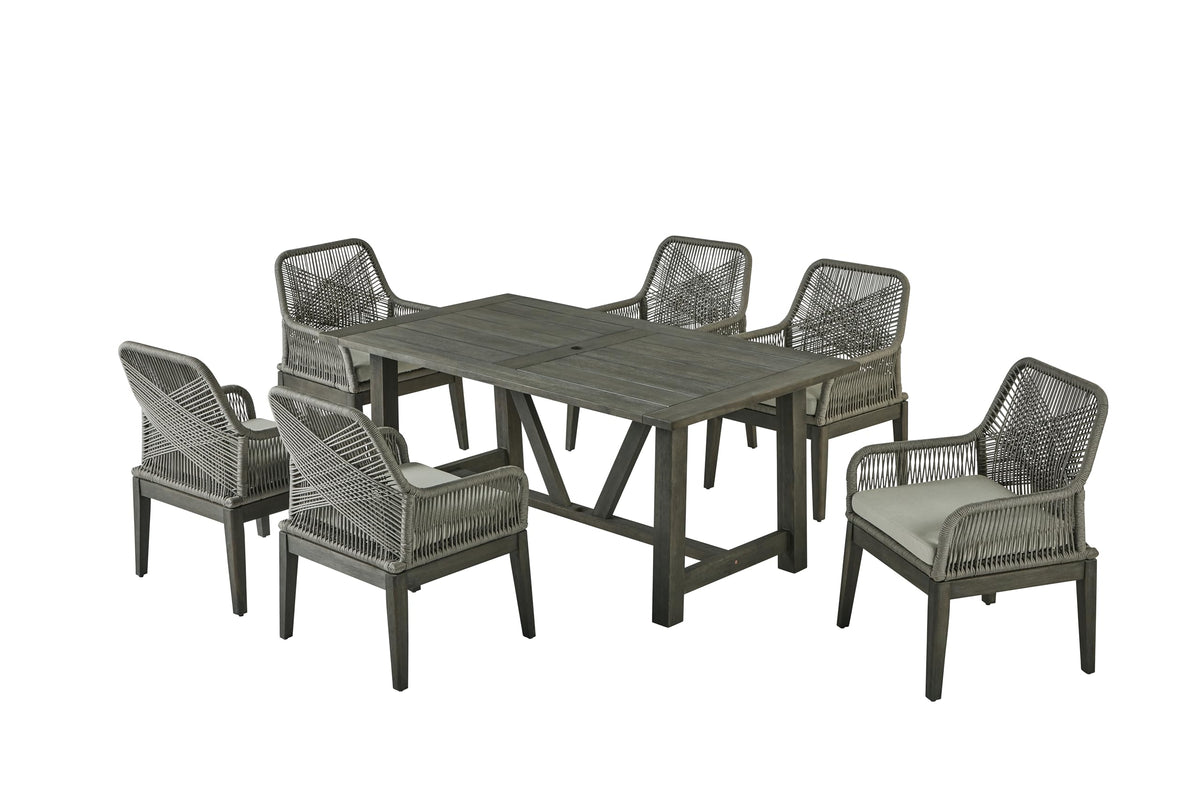 Best Quality Furniture D1004 Outdoor Dining Set, 1 Table + 6 Chairs, Gray