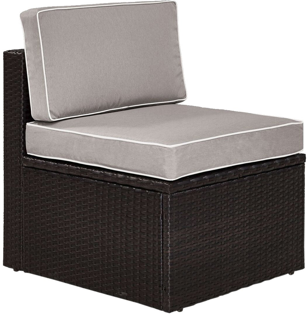 Crosley Furniture Palm Harbor Armless Outdoor Sectional Chair, Wicker Patio Chairs for Porch, Deck, Backyard, Brown with Gray Cushions