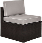 Crosley Furniture Palm Harbor Armless Outdoor Sectional Chair, Wicker Patio Chairs for Porch, Deck, Backyard, Brown with Gray Cushions