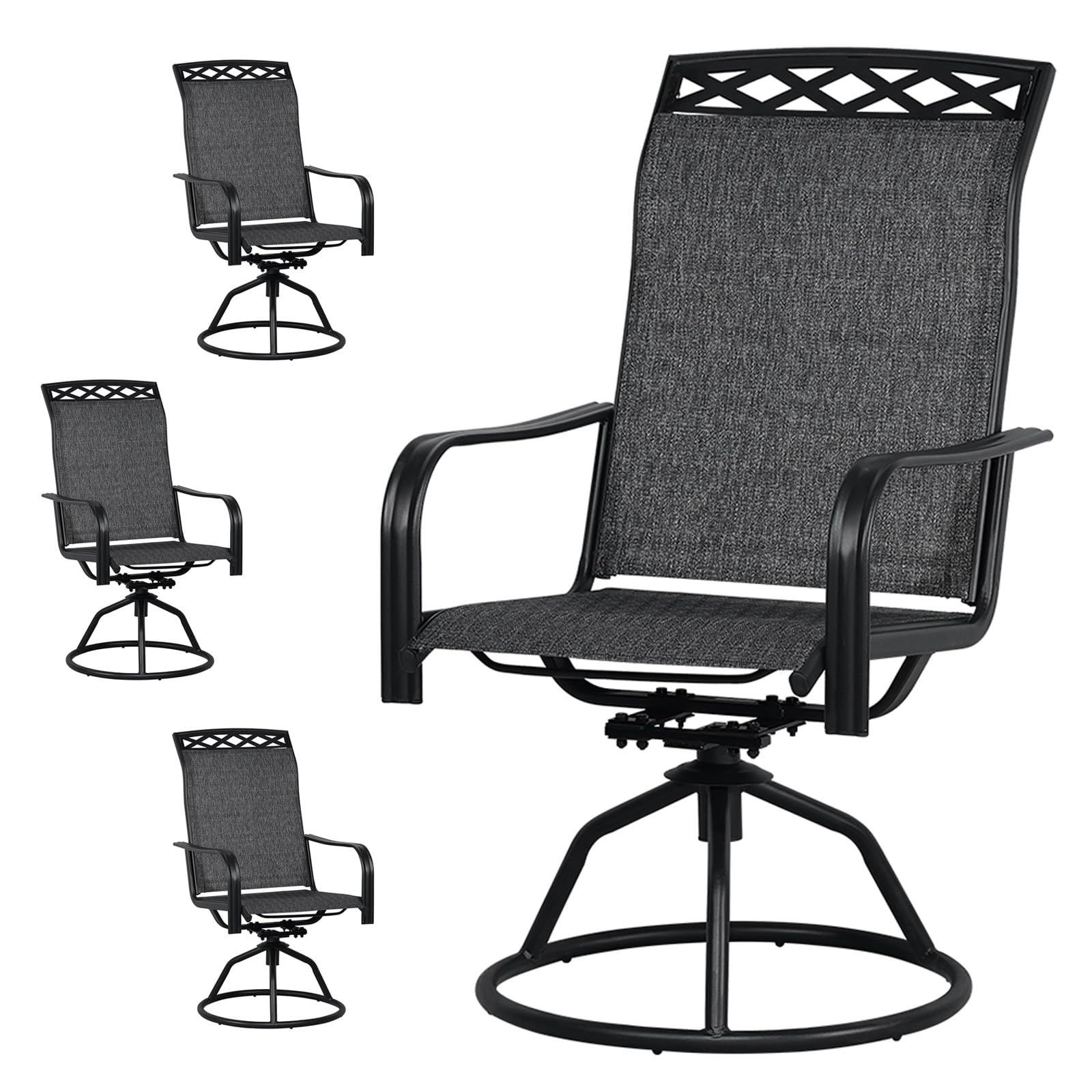 Shgj&Soft Patio Swivel Dining Chairs Set Of 4, High-Back Outdoor Chairs With All-Weather Textilene Mesh & Metal Rocking Frame, D