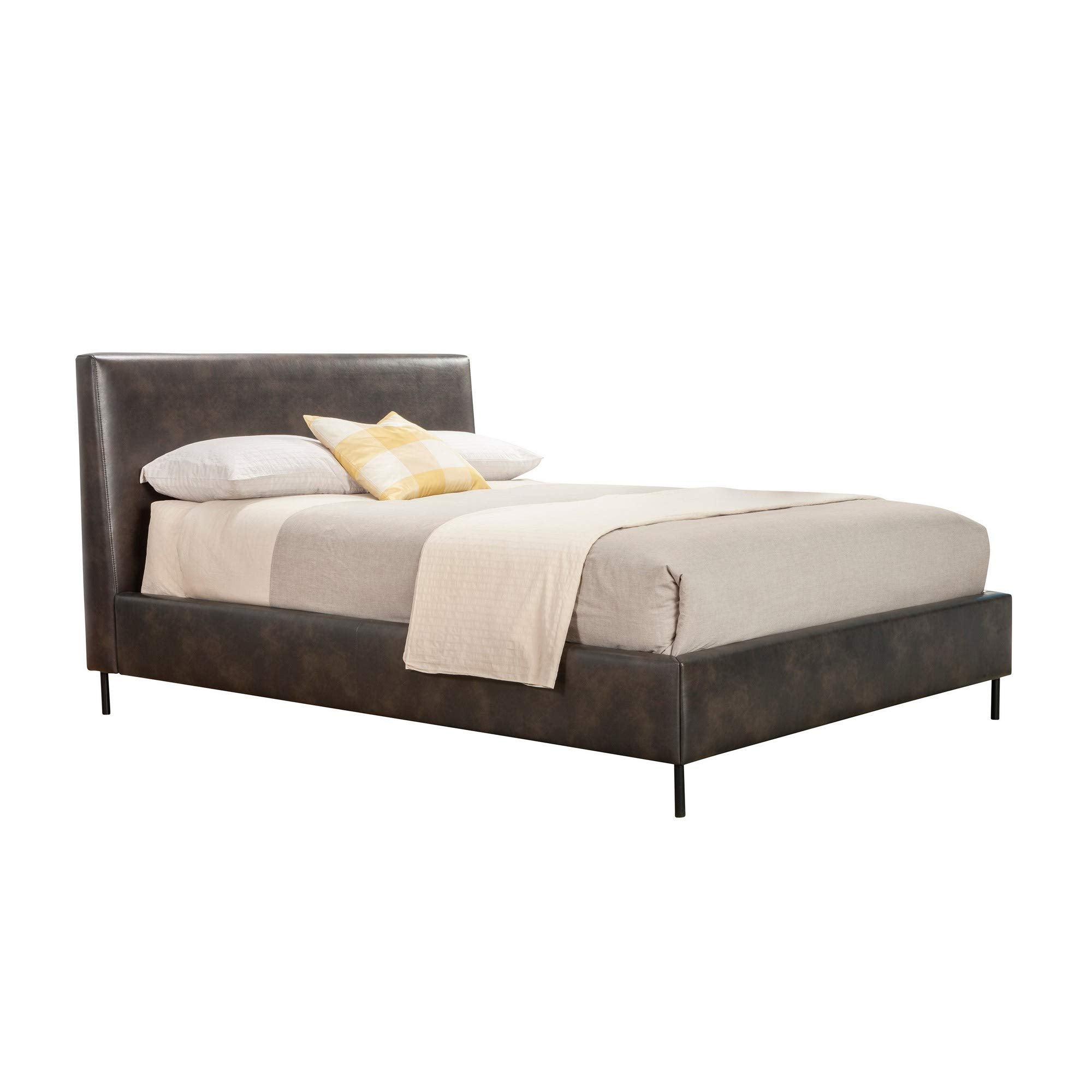 Benjara Bm230770 Faux Leather Upholstered Full Size Bed With Metal Legs, Gray - 44 X 85 X 61.5 In.