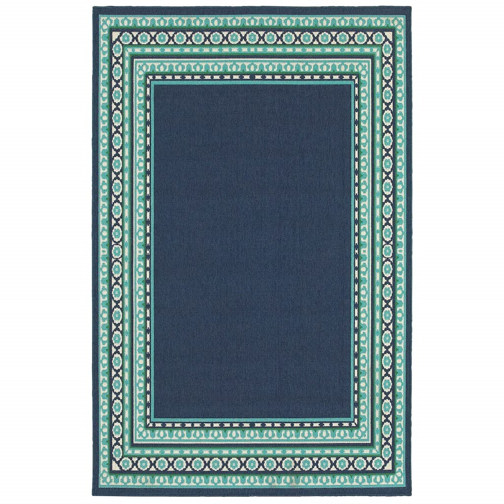 HomeRoots Polypropylene 8’x11’ Navy and Green Geometric Indoor Outdoor Area Rug
