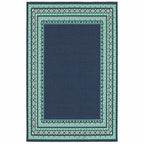 HomeRoots Polypropylene 5’x8’ Navy and Green Geometric Indoor Outdoor Area Rug