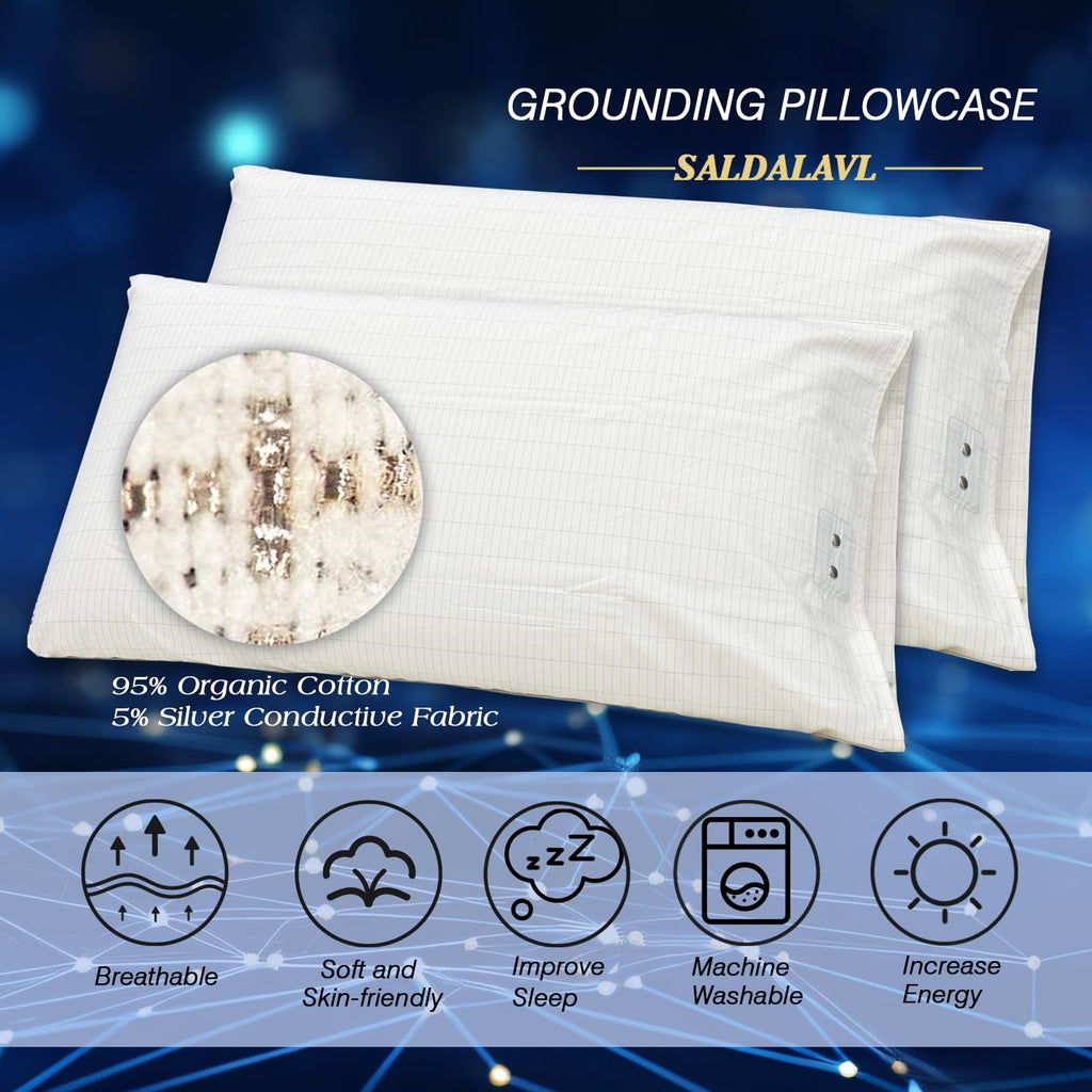Grounding Pillowcase King Conductive Grounding Pillow Case Silver Fiber Grounding Sheet With 15Ft Grounding Cord Organic Cotton