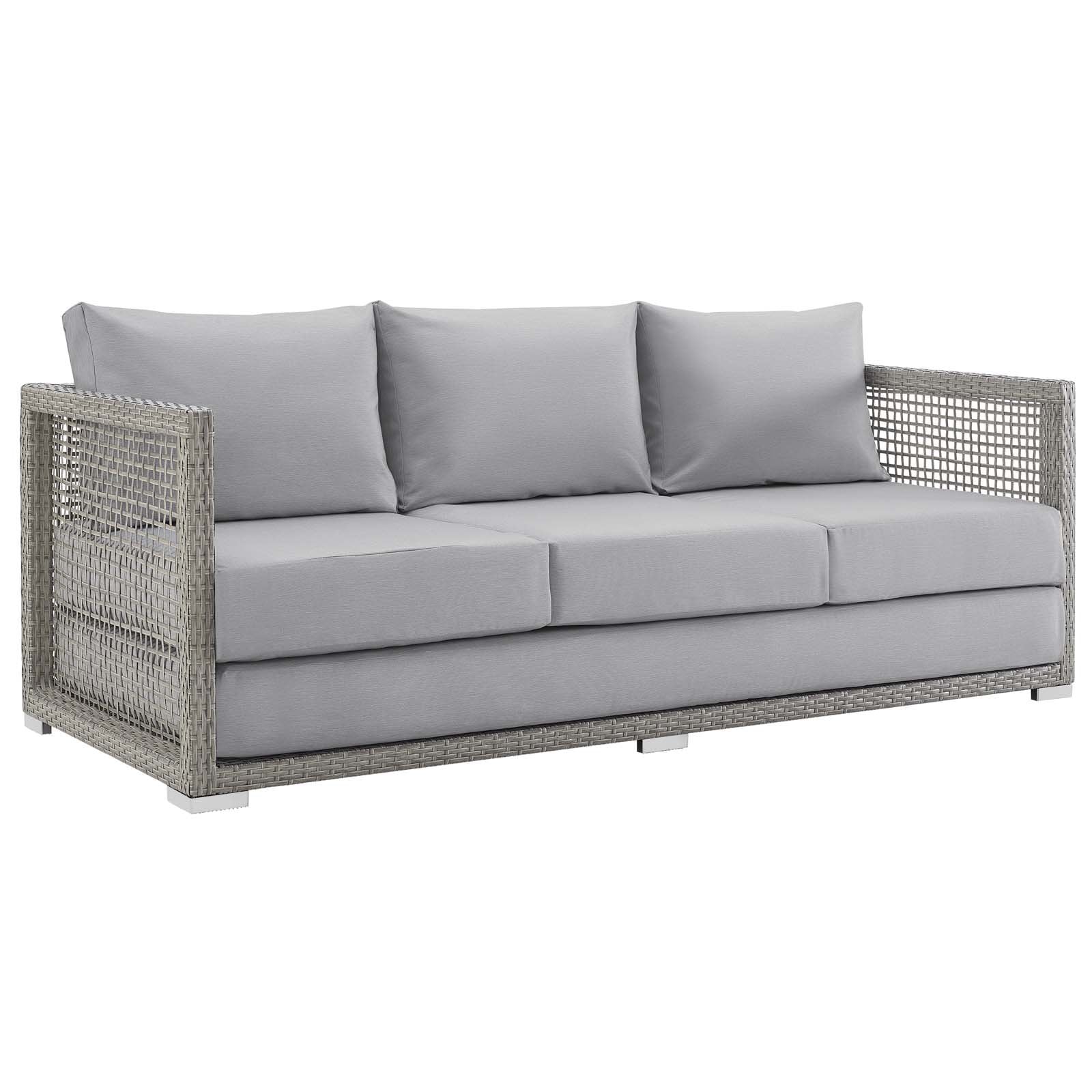 Modway Aura Wicker Rattan Outdoor Patio Sofa Couch in Gray Gray