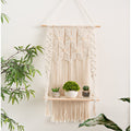 Kaahira Macrame Wall Hanging Shelf (D08) Twisted Cotton Rope Natural Pine Wood | Modern Boho Handcrafted Wall Art Decor, Wood Ha