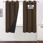 LEMOMO 100% Blackout Curtains 40 x 63 Inch/Chocolate Brown Curtains 2 Panels with Black Liner/Double Layer Full Room Darkening B