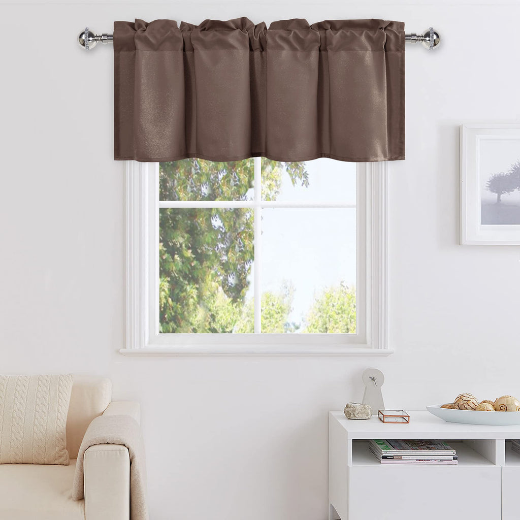DWCN Brown Valance Curtains for Living Room, Kitchen Valance Solid Short Topper, Bathroom/Basement Window Curtains, 1 Panel, 42 