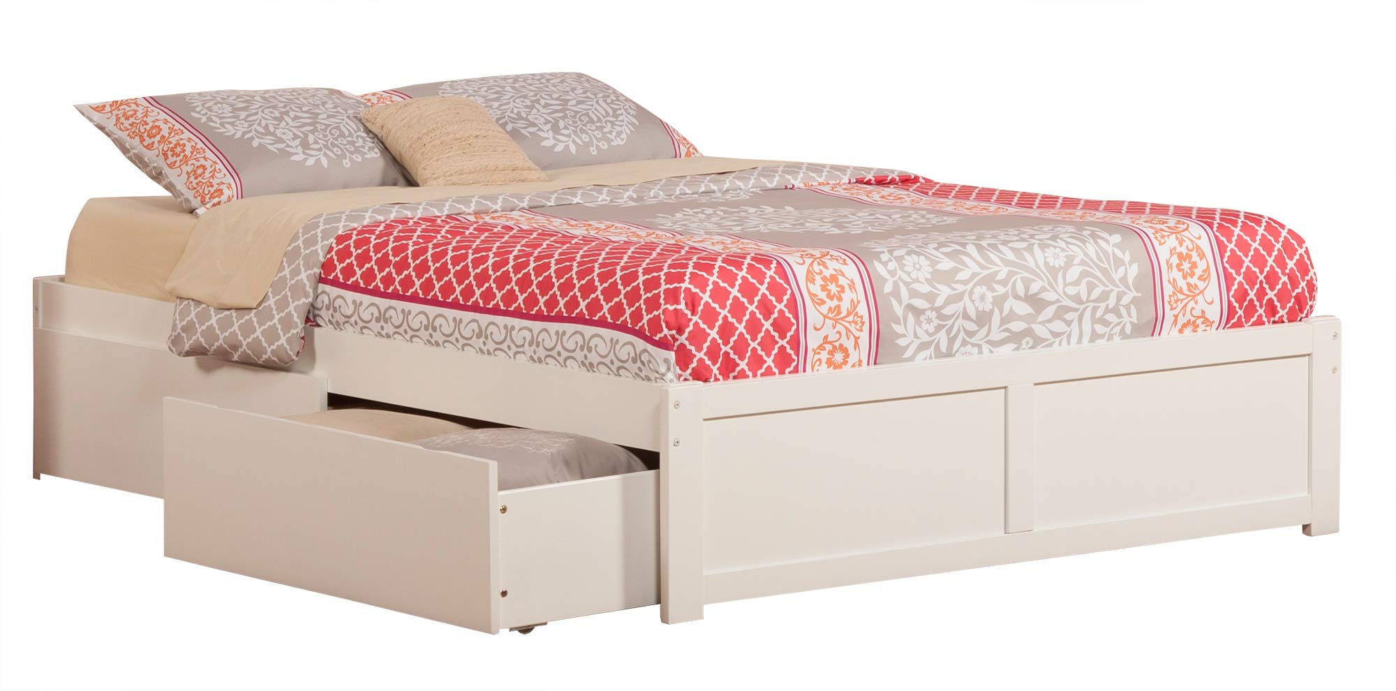 AFI Concord Queen Size Platform Bed with Footboard & Storage Drawers in White