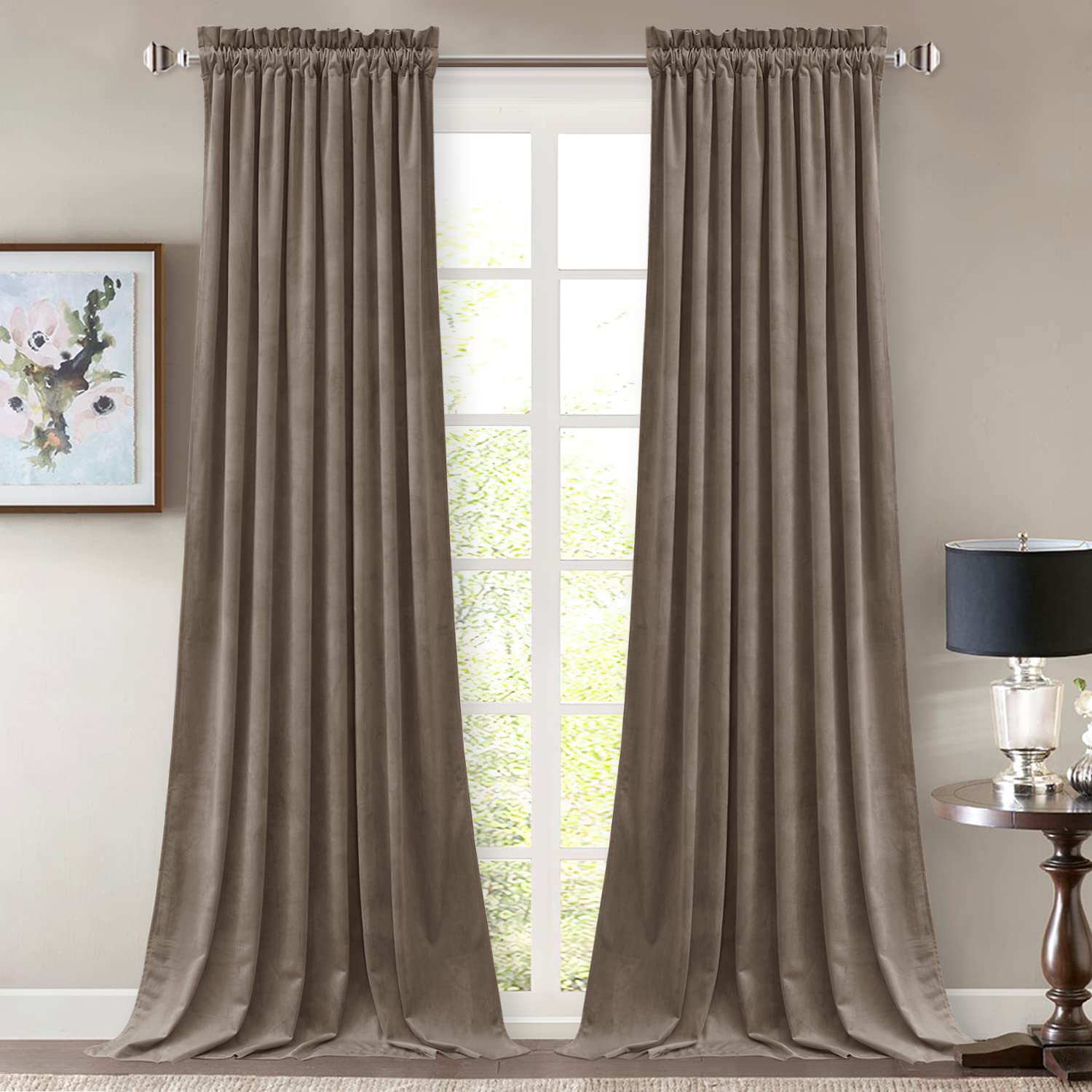 Stangh Taupe Velvet Curtains 108 Inches Long, Luxury Home Decoration Thermal Insulated Privacy Window Drapes For Bedroom Sliding