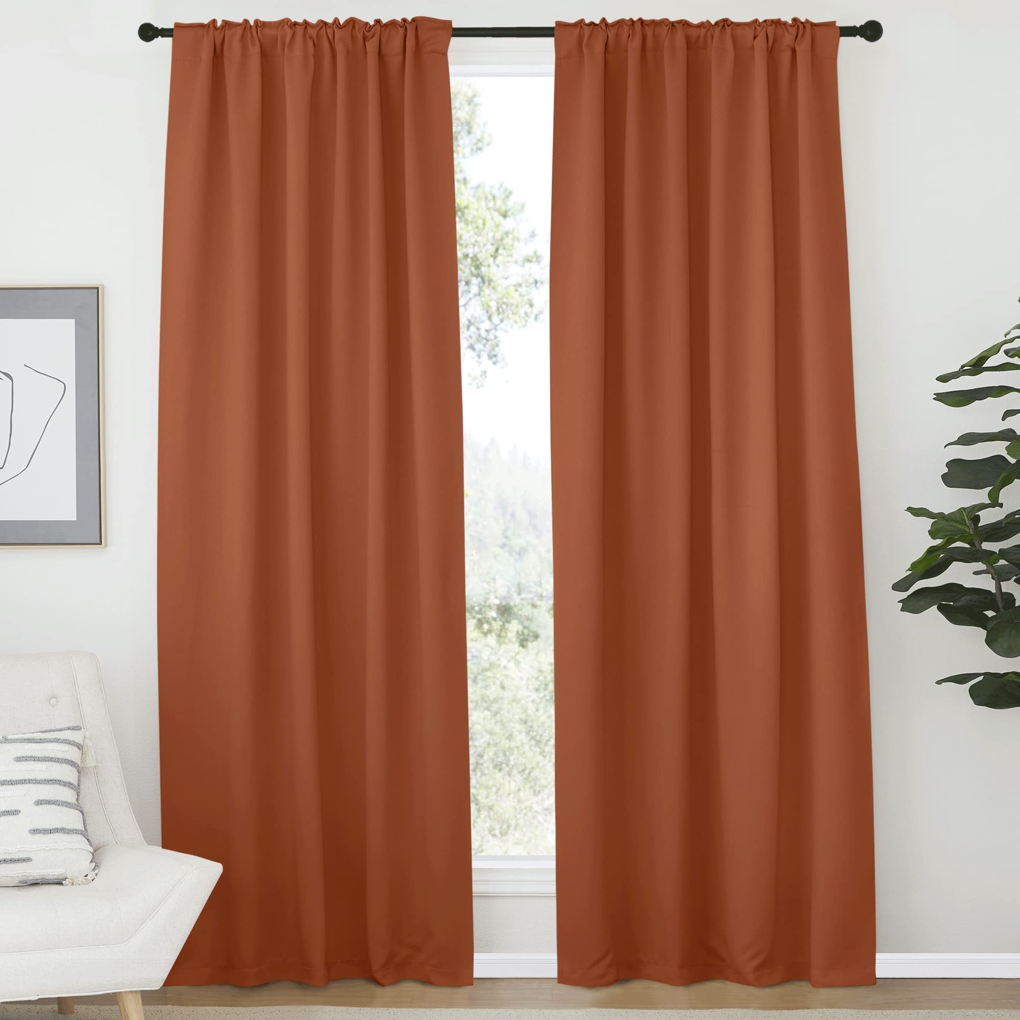 Nicetown Halloween Living Room Blackout Draperies Curtains - (Burnt Orange Color) W52 X L72, 2 Pieces, Room Darkening Window Bla