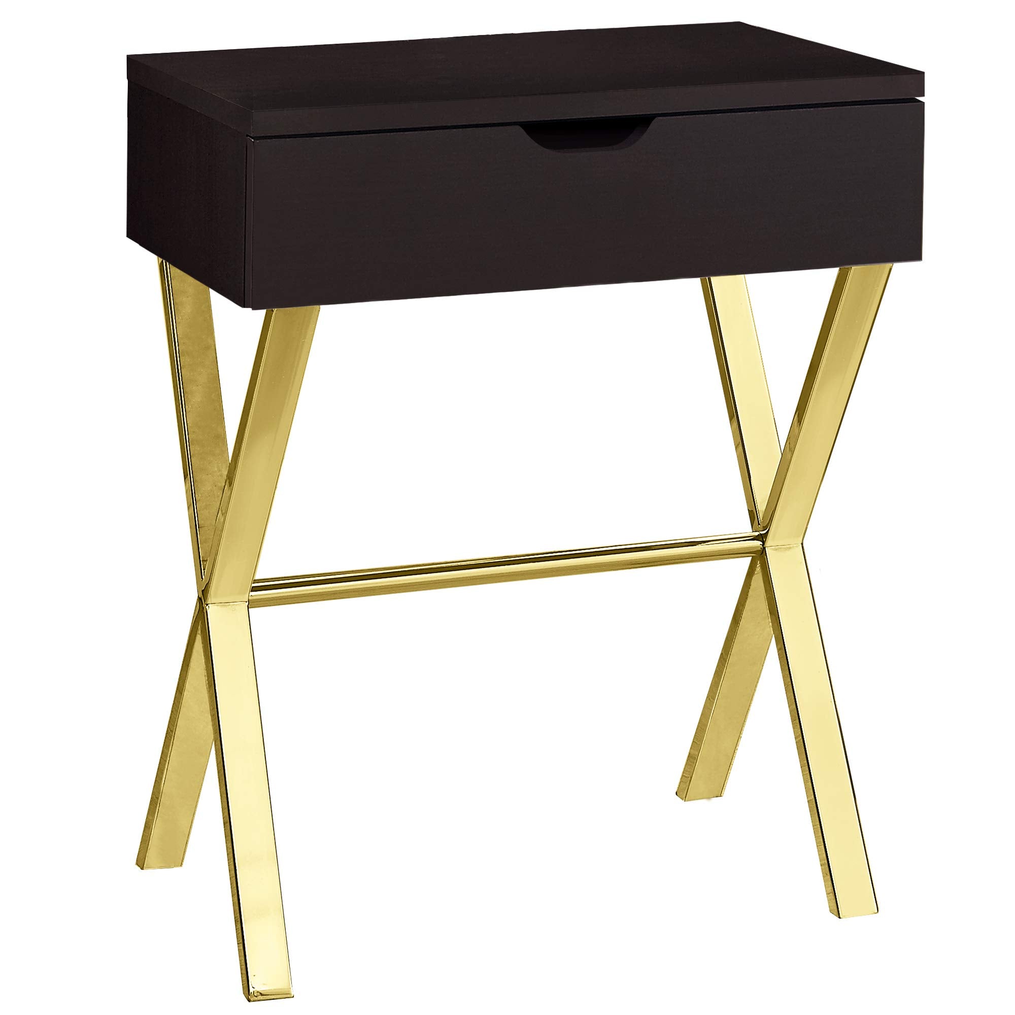 Monarch Specialties Accent End Table Nightstand, 24' H, Cappuccino/Gold