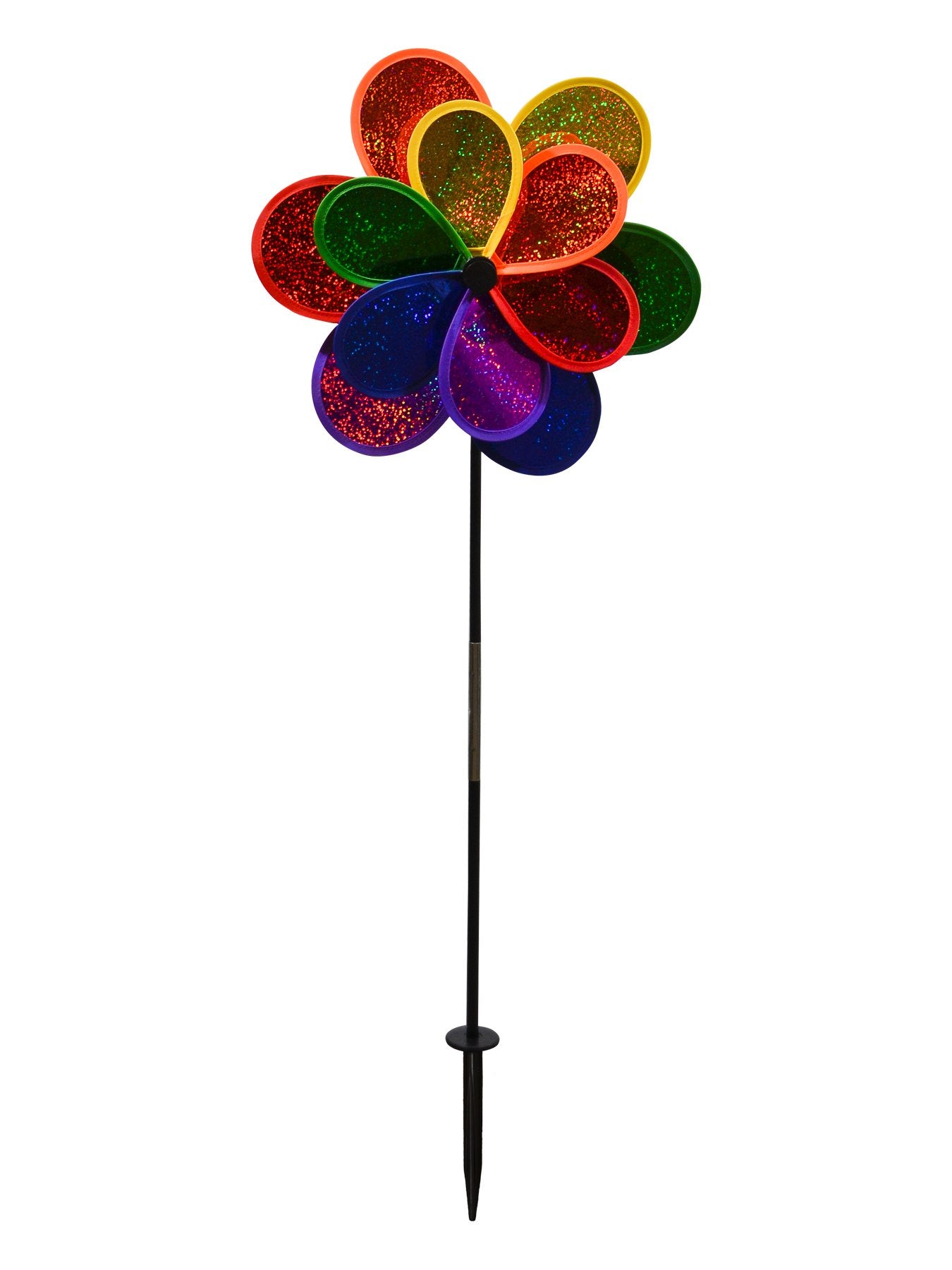 In The Breeze 2725 Mylar Rainbow Sparkle Double Flower Spinner, 14-Inches