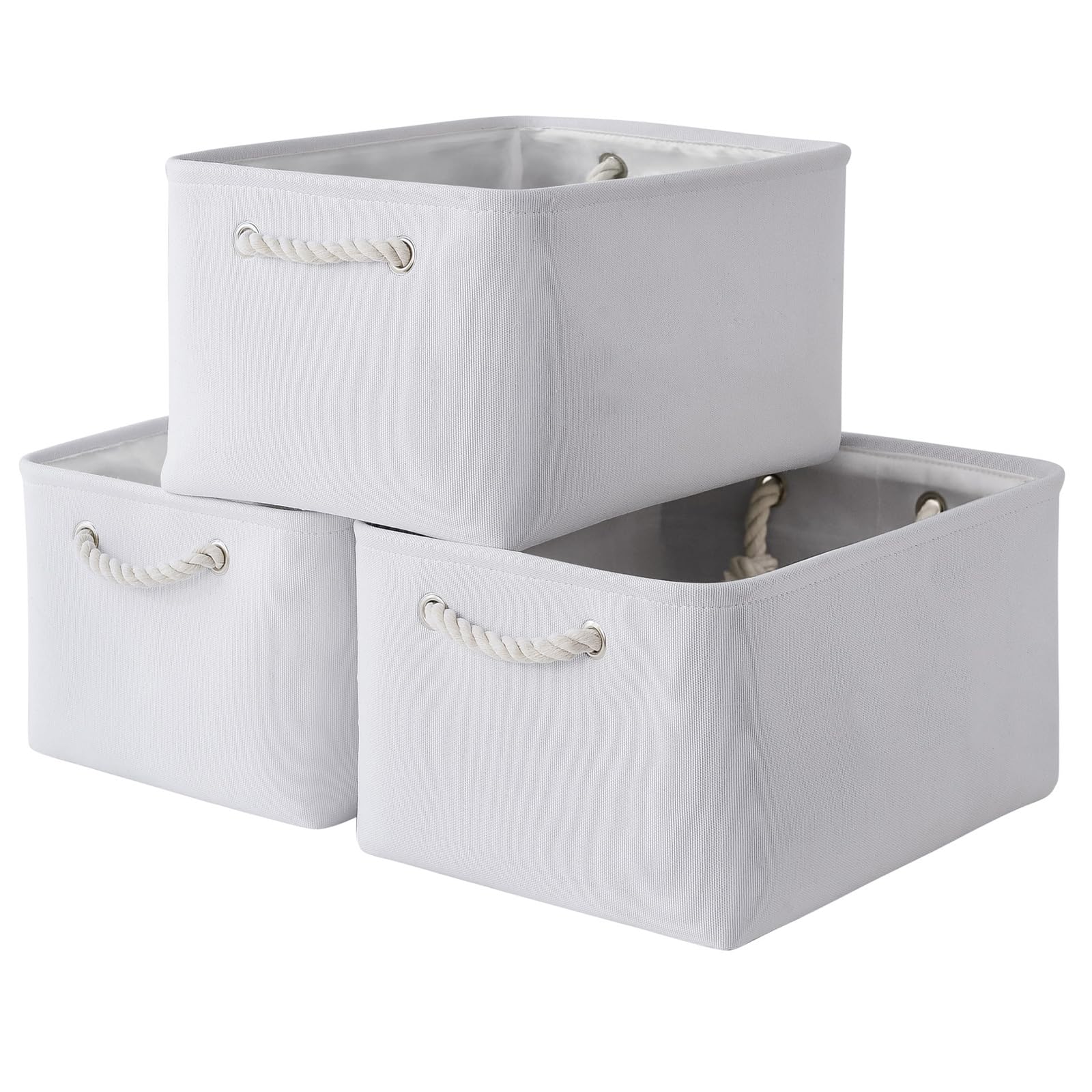 TheWarmHome Storage Basket for Gifts Empty - Large 3 Pack 15.7x11.8x8.2 inch Storage Basket for Organizing with Handles, Canves 